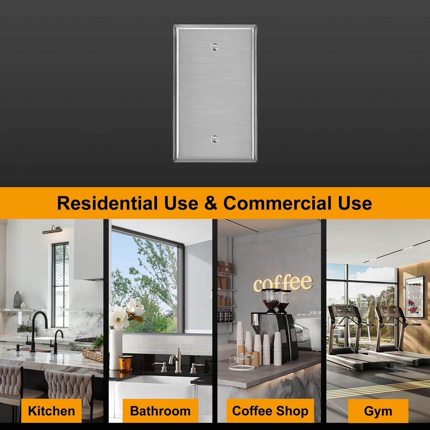 image10 Pack BESTTEN No Device Stainless Steel Wall Plates with hite or Clear Plastic Film Blank Metal Outlet Cover Durable CorrosionResistant Industrial Grade Materials H453 x W2761 Gang 5PK