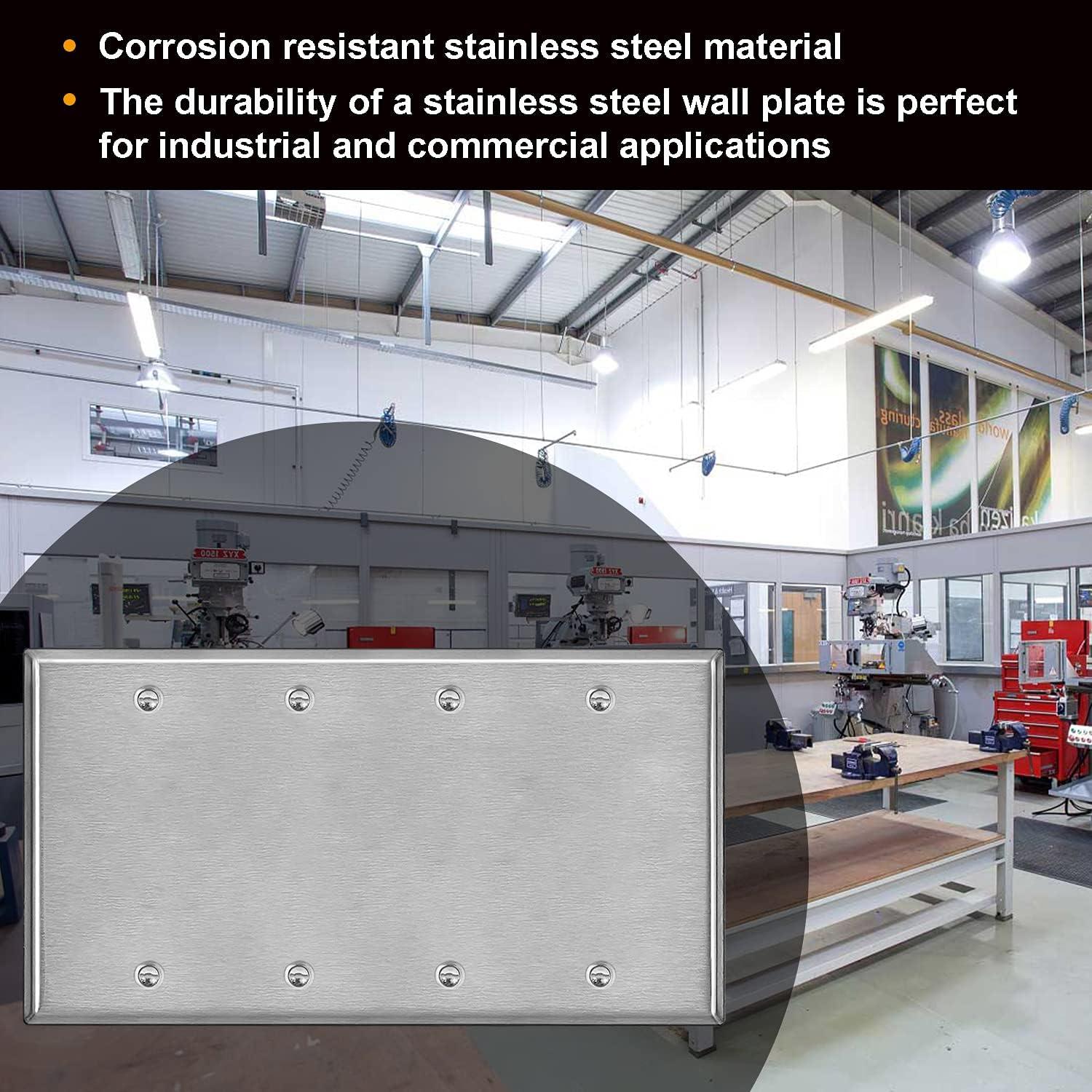 image10 Pack BESTTEN No Device Stainless Steel Wall Plates with hite or Clear Plastic Film Blank Metal Outlet Cover Durable CorrosionResistant Industrial Grade Materials H453 x W2764 Gang 2PK