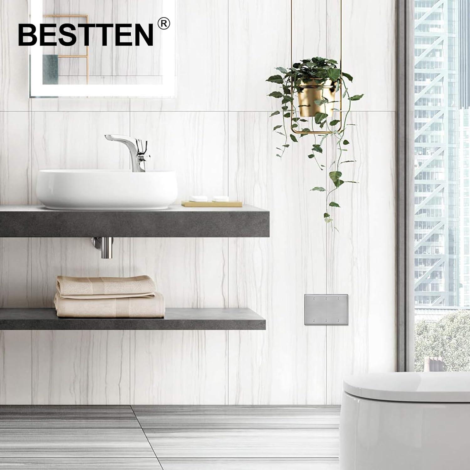 image10 Pack BESTTEN No Device Stainless Steel Wall Plates with hite or Clear Plastic Film Blank Metal Outlet Cover Durable CorrosionResistant Industrial Grade Materials H453 x W2763 Gang 2PK