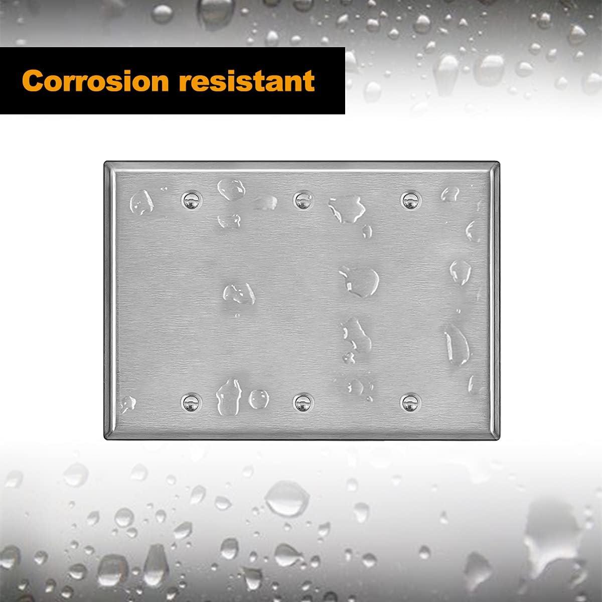 image10 Pack BESTTEN No Device Stainless Steel Wall Plates with hite or Clear Plastic Film Blank Metal Outlet Cover Durable CorrosionResistant Industrial Grade Materials H453 x W2763 Gang 1PK