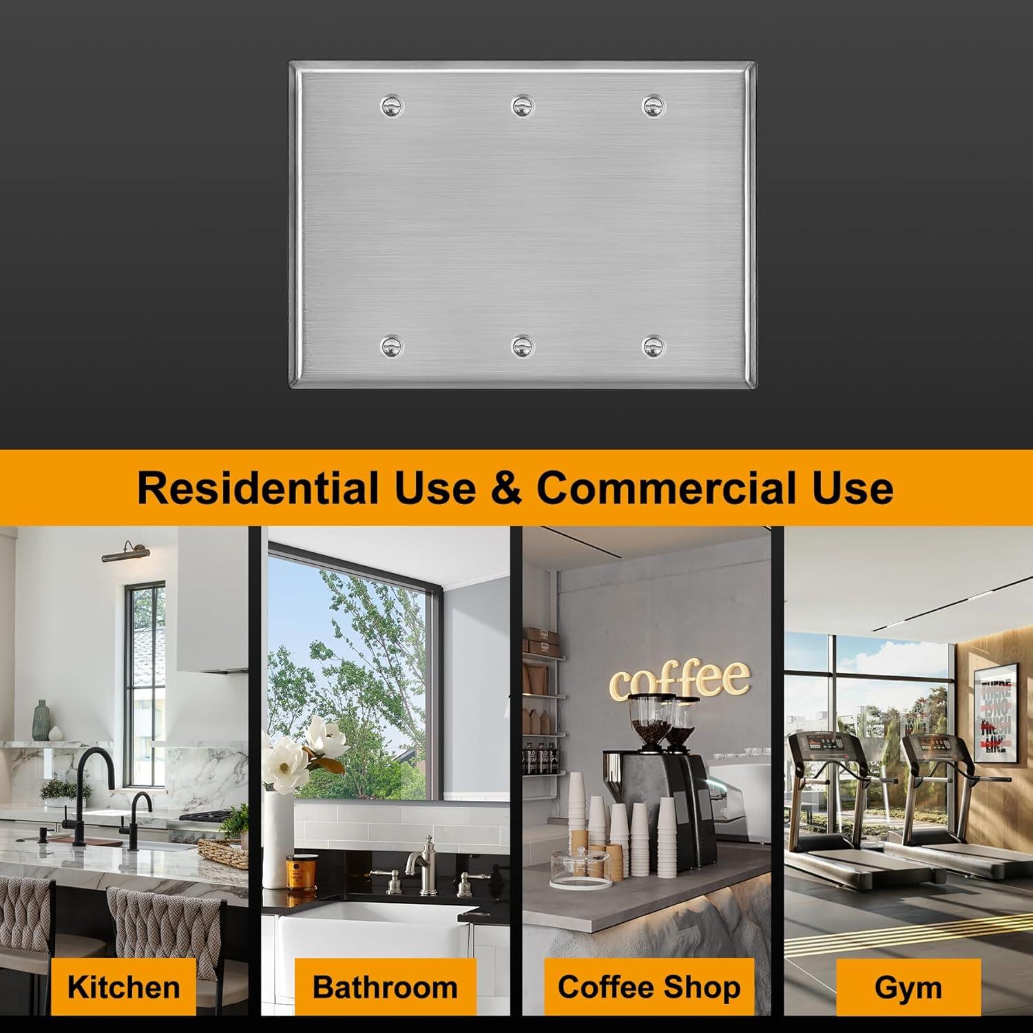 image10 Pack BESTTEN No Device Stainless Steel Wall Plates with hite or Clear Plastic Film Blank Metal Outlet Cover Durable CorrosionResistant Industrial Grade Materials H453 x W2764 Gang 1PK