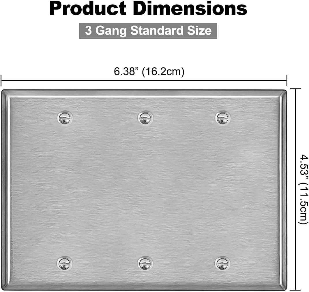 image10 Pack BESTTEN No Device Stainless Steel Wall Plates with hite or Clear Plastic Film Blank Metal Outlet Cover Durable CorrosionResistant Industrial Grade Materials H453 x W2763 Gang 2PK