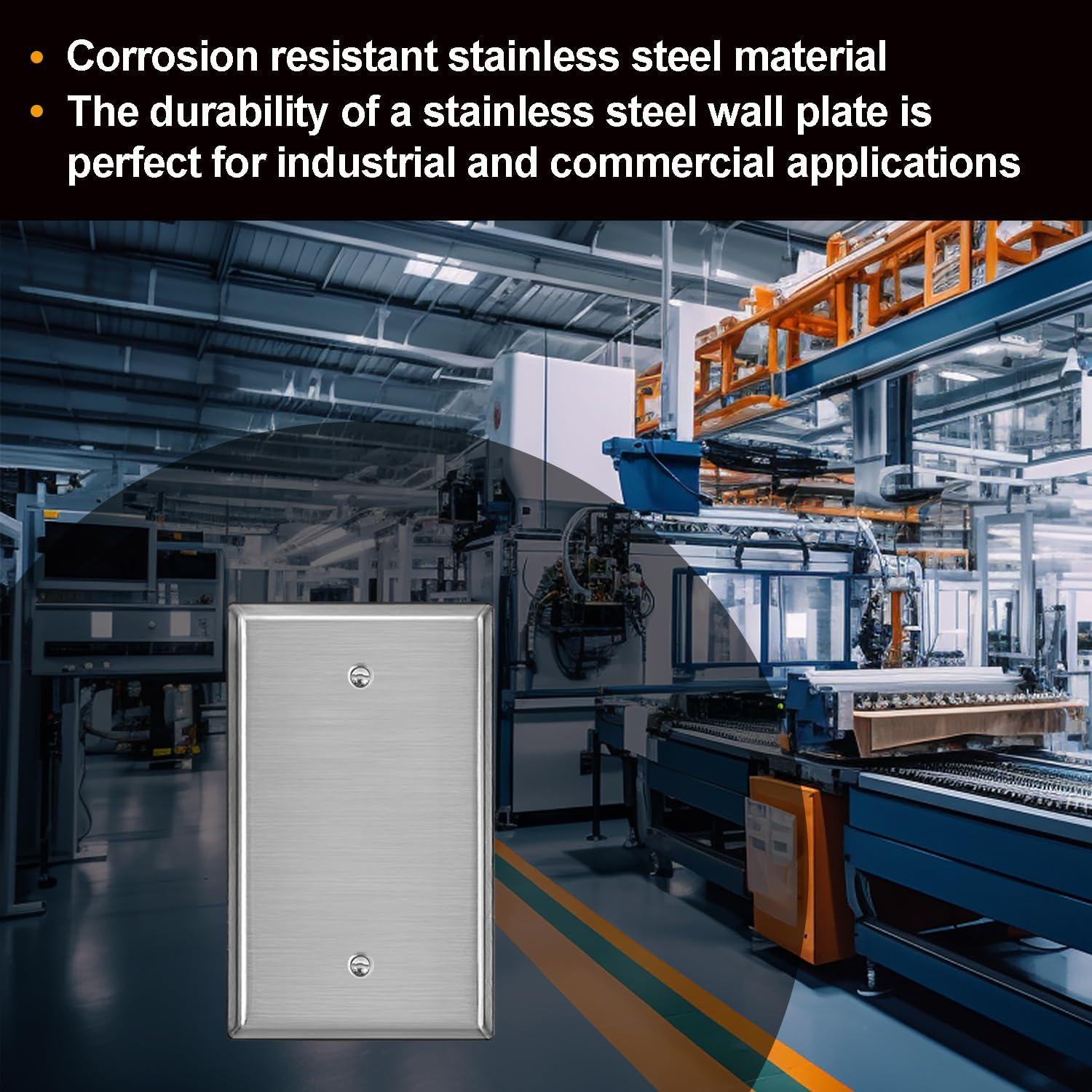 image10 Pack BESTTEN No Device Stainless Steel Wall Plates with hite or Clear Plastic Film Blank Metal Outlet Cover Durable CorrosionResistant Industrial Grade Materials H453 x W2761 Gang 5PK