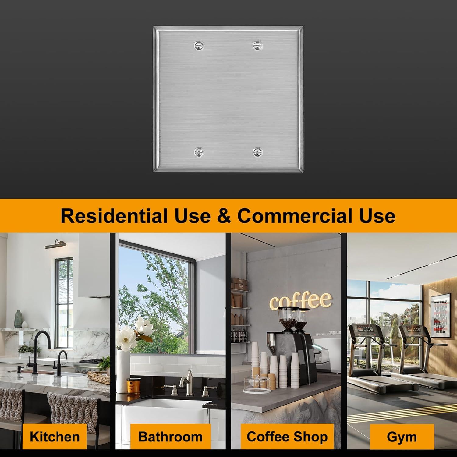 image10 Pack BESTTEN No Device Stainless Steel Wall Plates with hite or Clear Plastic Film Blank Metal Outlet Cover Durable CorrosionResistant Industrial Grade Materials H453 x W2762 Gang 2PK