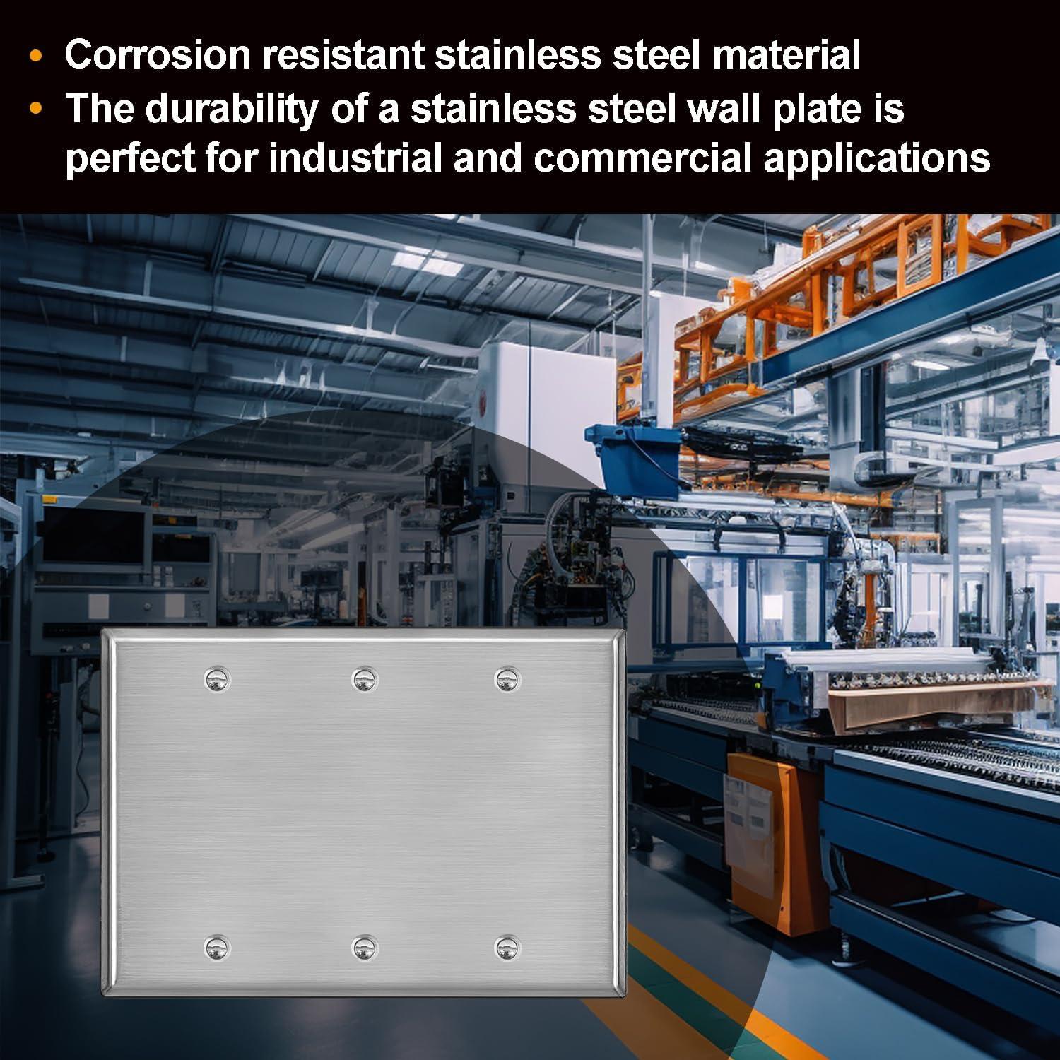 image10 Pack BESTTEN No Device Stainless Steel Wall Plates with hite or Clear Plastic Film Blank Metal Outlet Cover Durable CorrosionResistant Industrial Grade Materials H453 x W2763 Gang 1PK