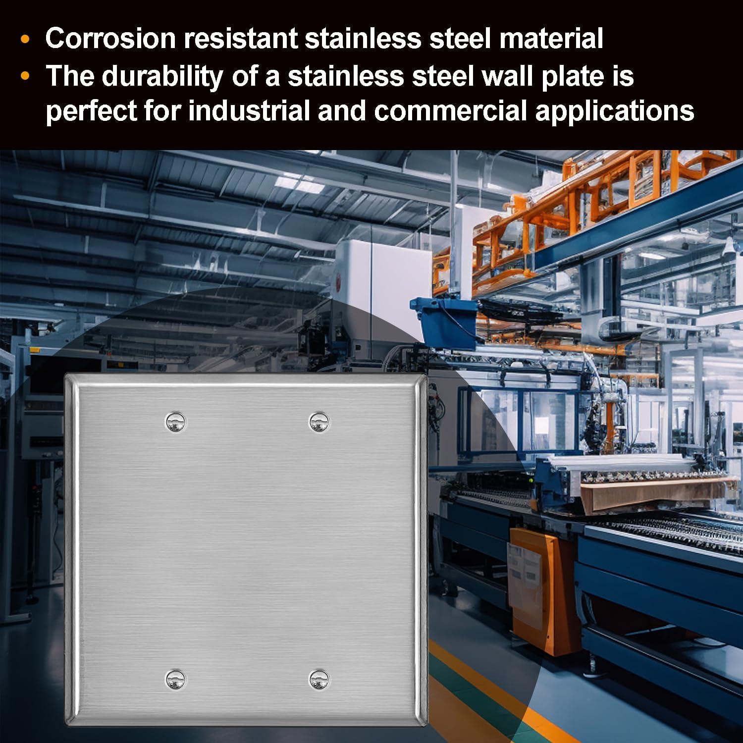 image10 Pack BESTTEN No Device Stainless Steel Wall Plates with hite or Clear Plastic Film Blank Metal Outlet Cover Durable CorrosionResistant Industrial Grade Materials H453 x W2762 Gang 5PK