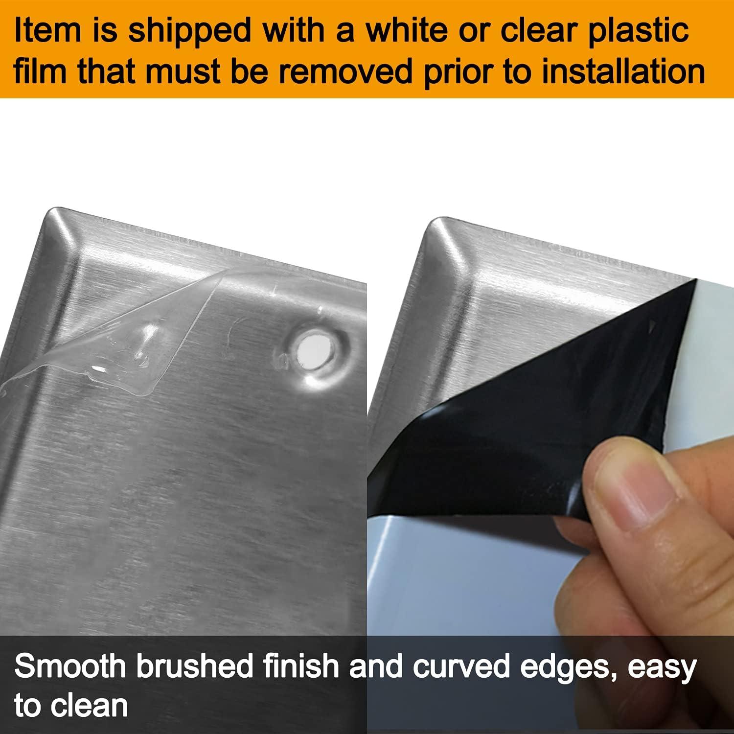 image10 Pack BESTTEN No Device Stainless Steel Wall Plates with hite or Clear Plastic Film Blank Metal Outlet Cover Durable CorrosionResistant Industrial Grade Materials H453 x W2764 Gang 2PK