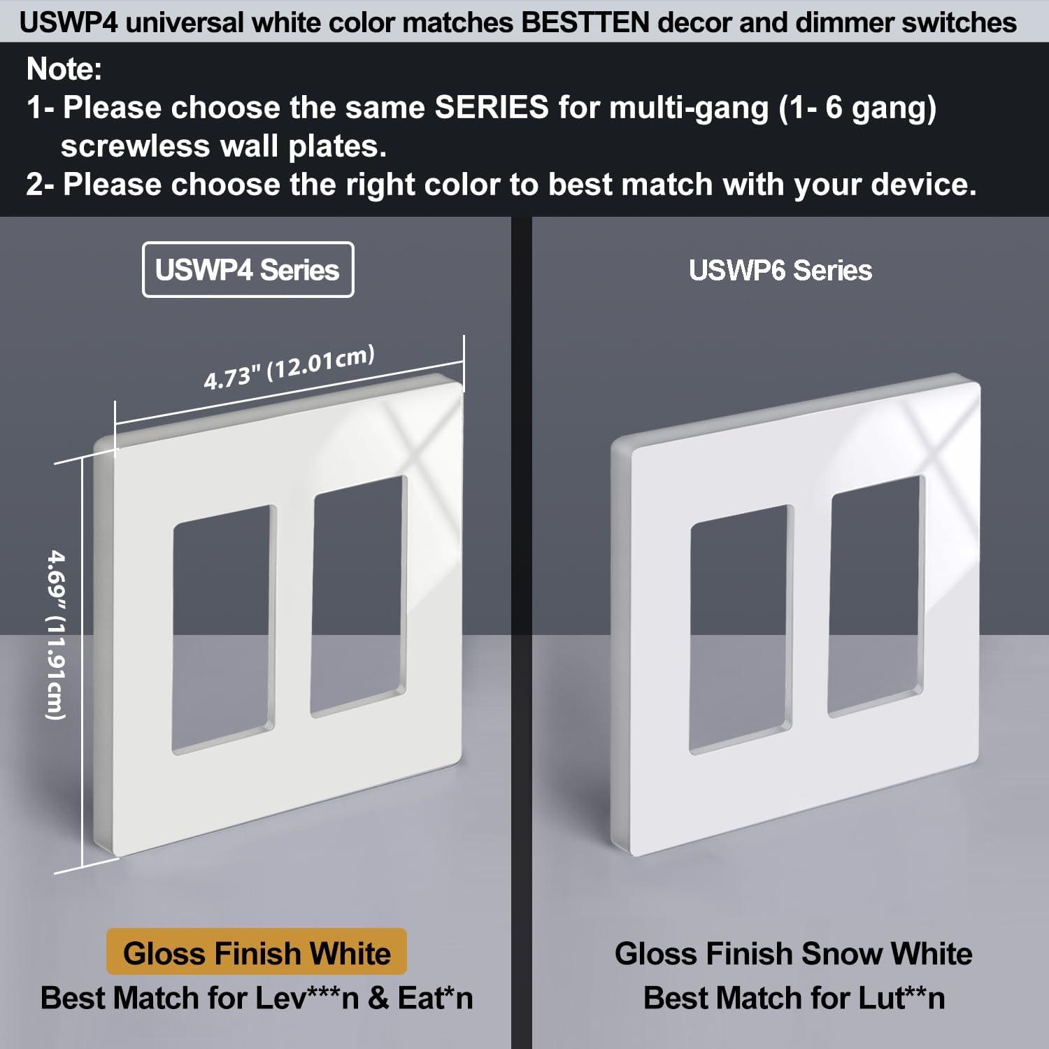 image100 Pack BESTTEN 1Gang Screwless Wall Plate Decorator Outlet Cover USWP4 Glossy White Faceplate for Light Switch Dimmer USB GFCI ReceptacleGloss Off White