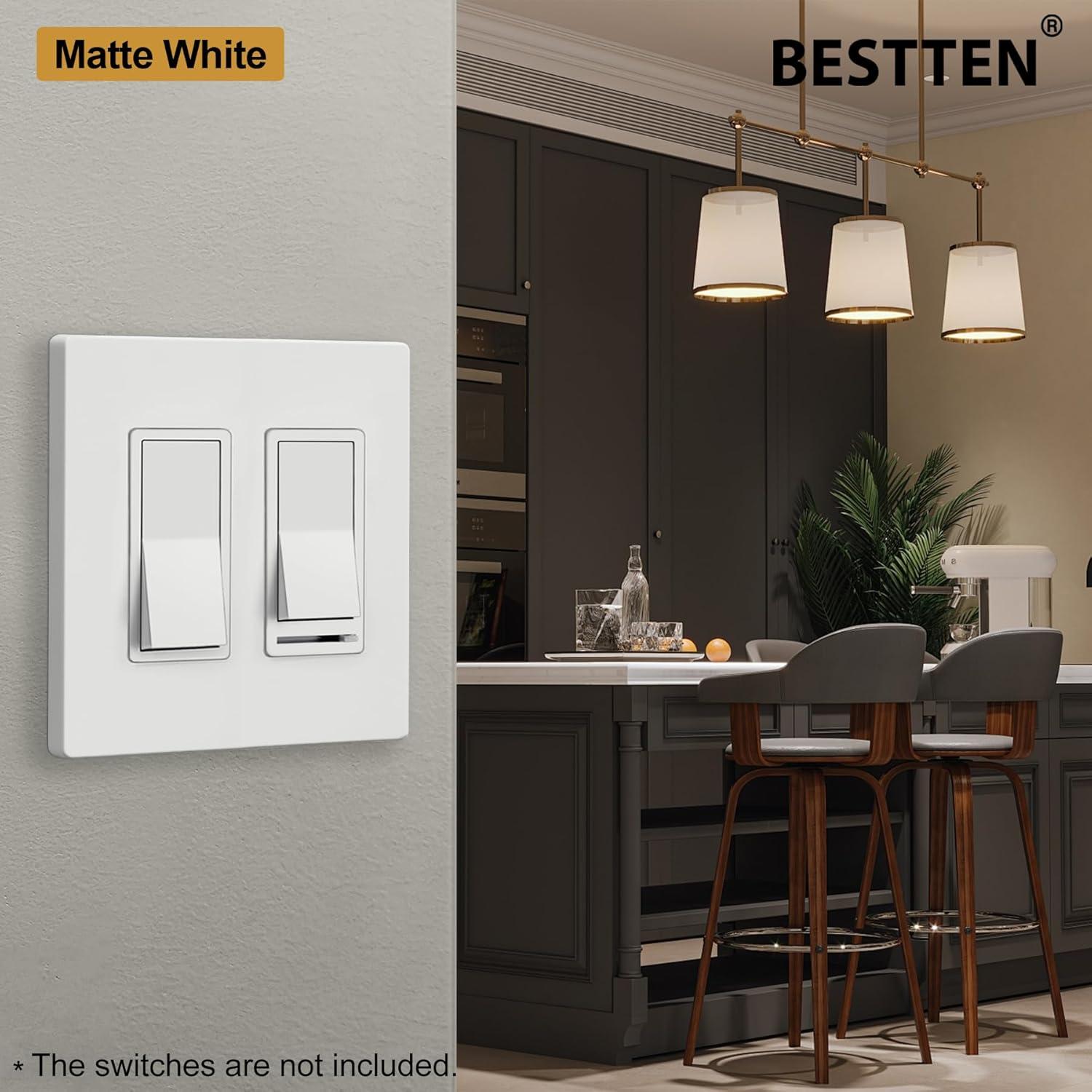 image100 Pack BESTTEN 1Gang Screwless Wall Plate Decorator Outlet Cover USWP4 Glossy White Faceplate for Light Switch Dimmer USB GFCI ReceptacleMatte Off White