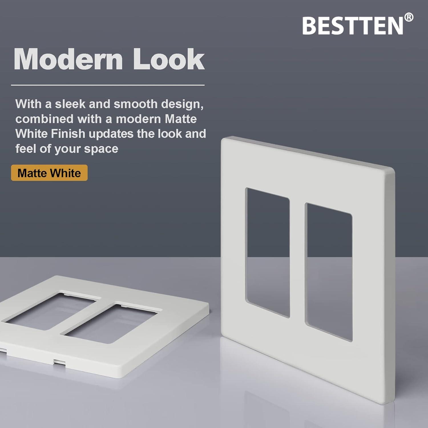 image100 Pack BESTTEN 1Gang Screwless Wall Plate Decorator Outlet Cover USWP4 Glossy White Faceplate for Light Switch Dimmer USB GFCI ReceptacleMatte Off White