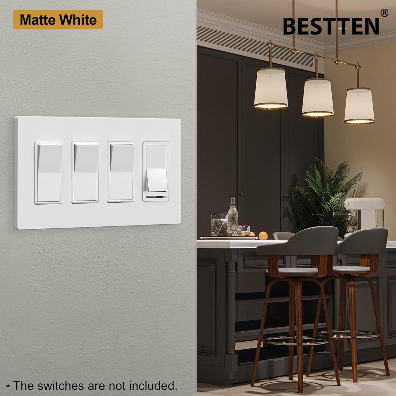image100 Pack BESTTEN 1Gang Screwless Wall Plate Decorator Outlet Cover USWP4 Glossy White Faceplate for Light Switch Dimmer USB GFCI ReceptacleMatte Off White
