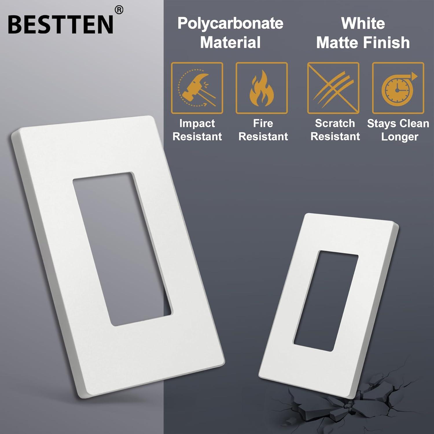 image100 Pack BESTTEN 1Gang Screwless Wall Plate Decorator Outlet Cover USWP4 Glossy White Faceplate for Light Switch Dimmer USB GFCI ReceptacleMatte Off White