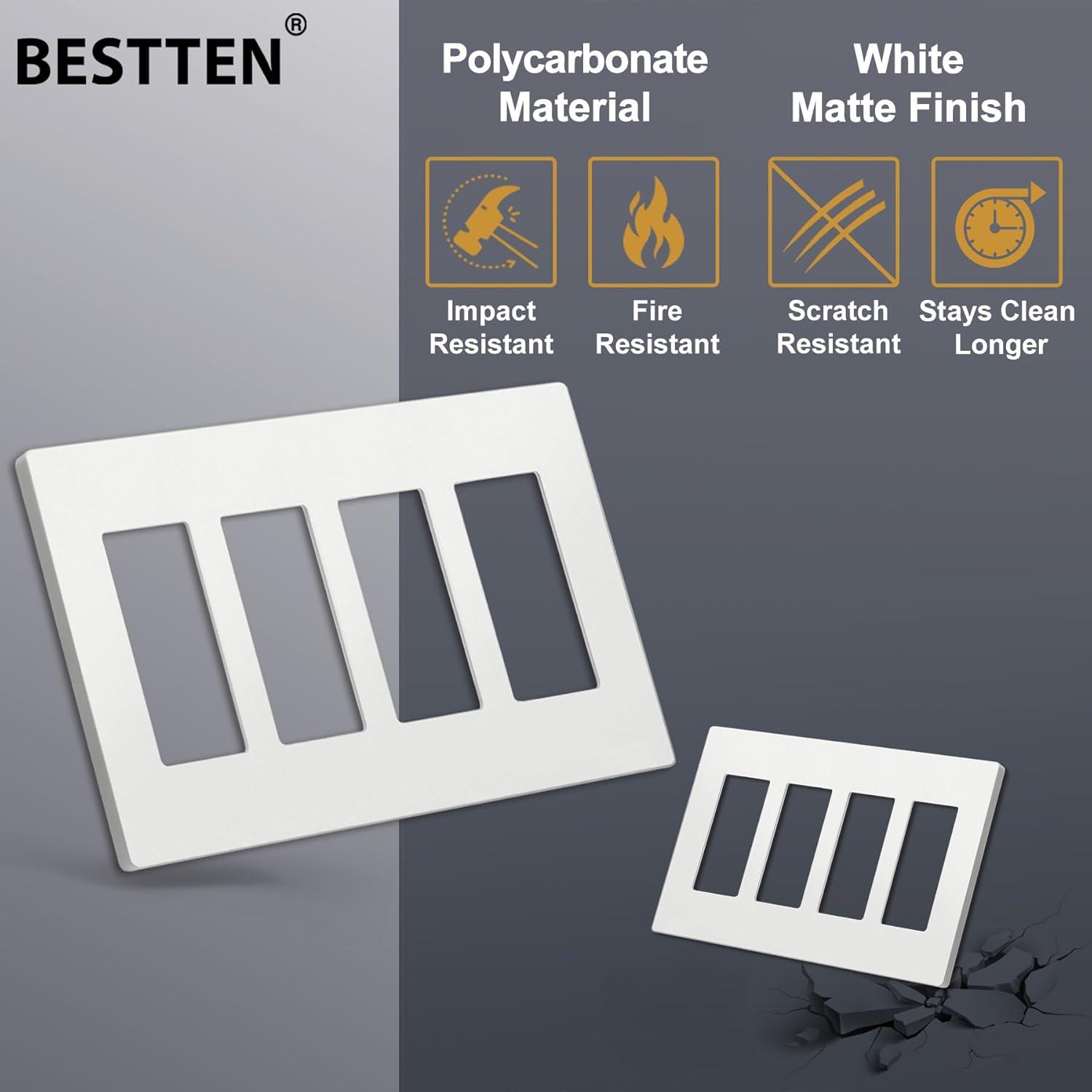 image100 Pack BESTTEN 1Gang Screwless Wall Plate Decorator Outlet Cover USWP4 Glossy White Faceplate for Light Switch Dimmer USB GFCI ReceptacleMatte Off White