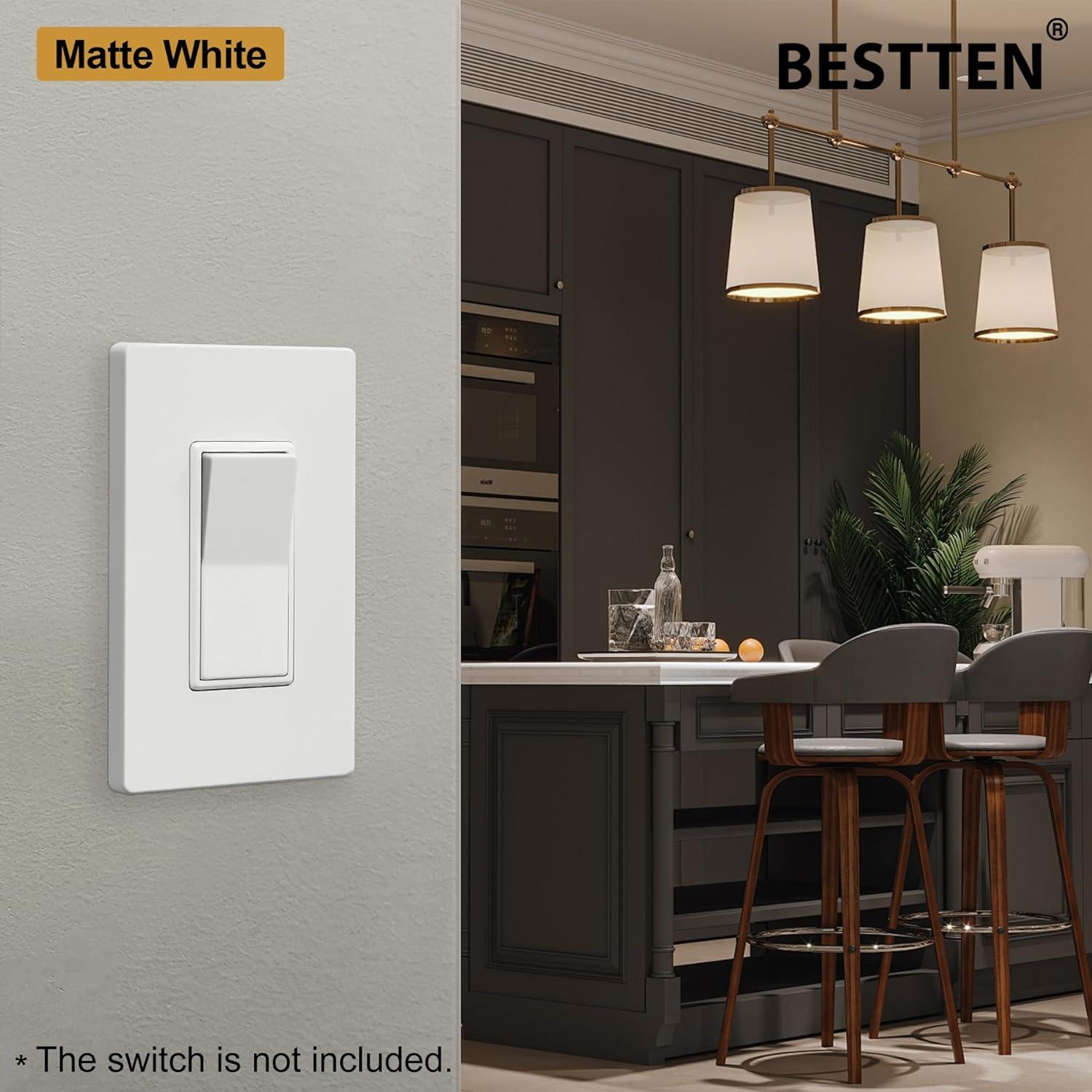 image100 Pack BESTTEN 1Gang Screwless Wall Plate Decorator Outlet Cover USWP4 Glossy White Faceplate for Light Switch Dimmer USB GFCI ReceptacleMatte Off White