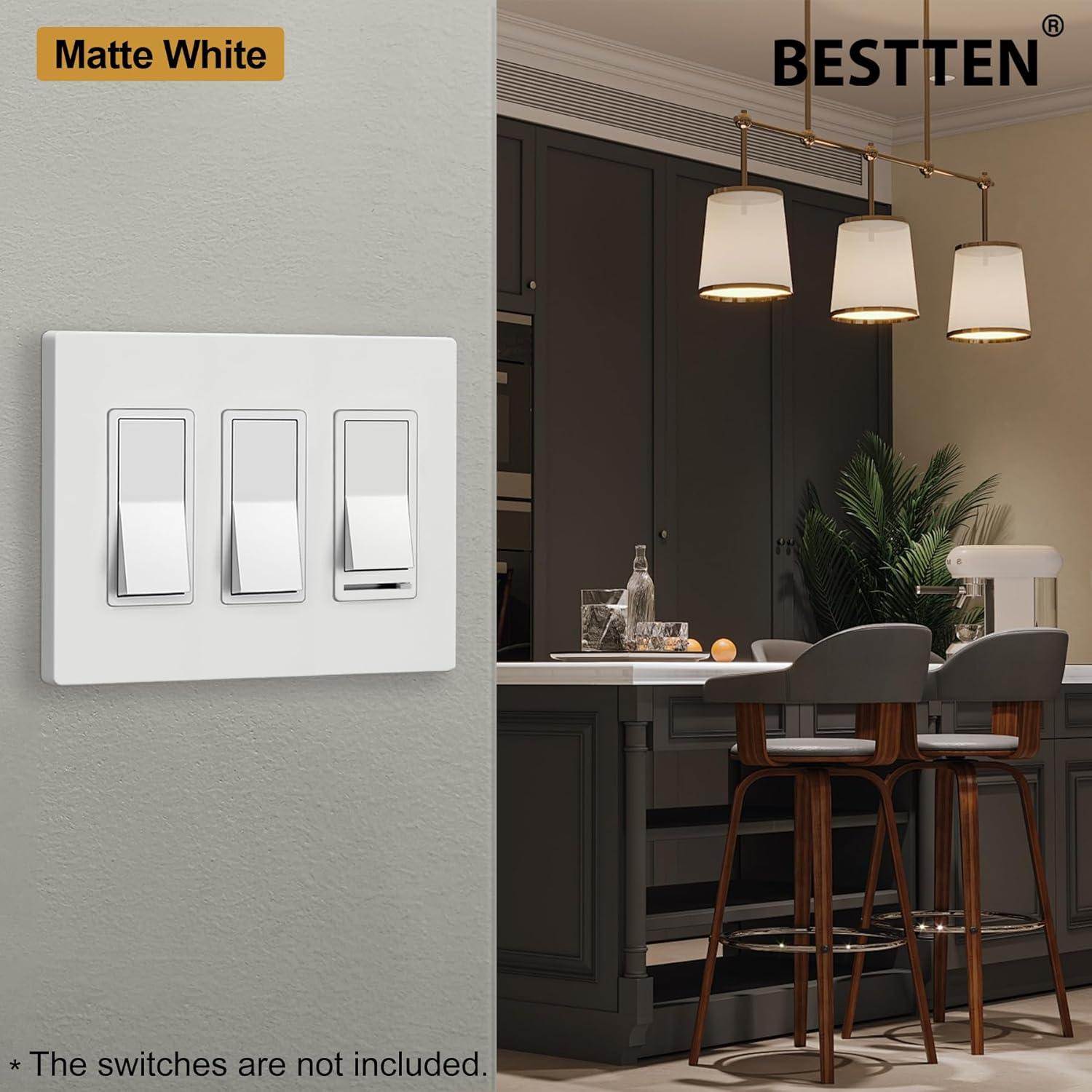 image100 Pack BESTTEN 1Gang Screwless Wall Plate Decorator Outlet Cover USWP4 Glossy White Faceplate for Light Switch Dimmer USB GFCI ReceptacleMatte Off White