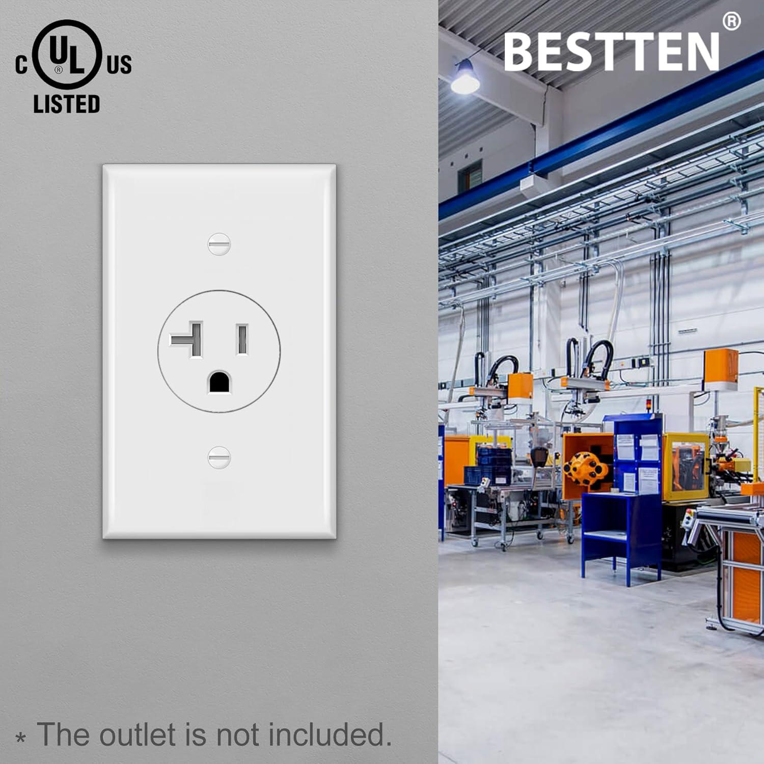 image2 Pack BESTTEN 1Gang 1406Inch Hole Metal Wall Plate with hite or Clear Plastic Film for Single Receptacle AntiCorrosion Stainless Steel Outlet Cover Standard SizeWhite