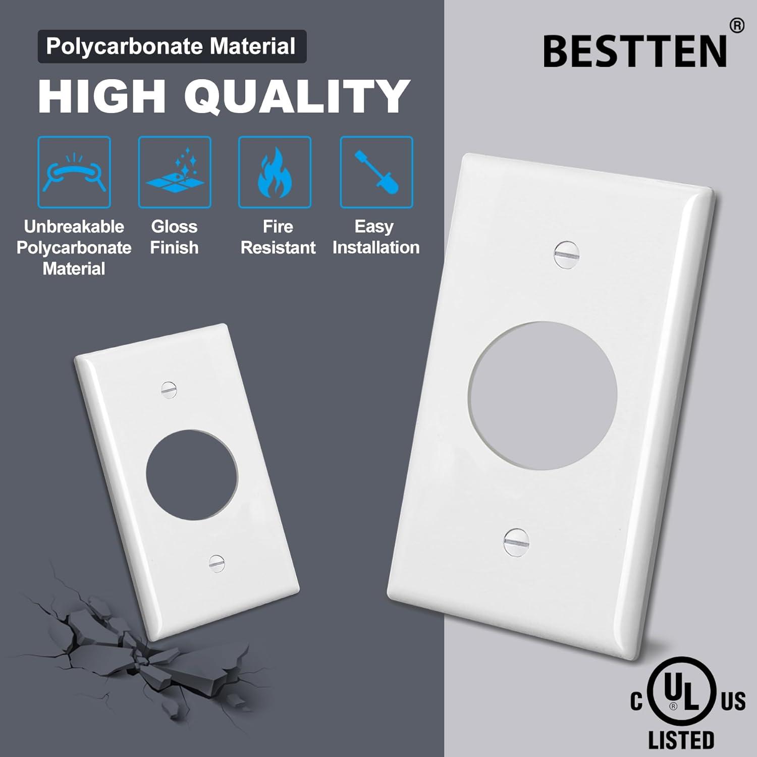 image2 Pack BESTTEN 1Gang 1406Inch Hole Metal Wall Plate with hite or Clear Plastic Film for Single Receptacle AntiCorrosion Stainless Steel Outlet Cover Standard SizeWhite