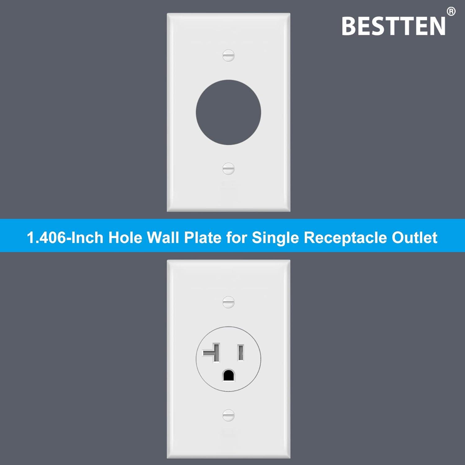 image2 Pack BESTTEN 1Gang 1406Inch Hole Metal Wall Plate with hite or Clear Plastic Film for Single Receptacle AntiCorrosion Stainless Steel Outlet Cover Standard SizeWhite