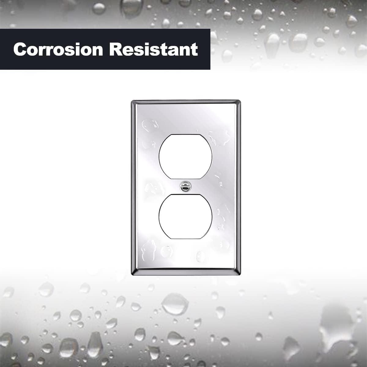 image2 Pack BESTTEN 2 Gang Duplex Metal Wall Plate with Protective Film Standard Size CorrosionResistant Stainless Steel Outlet and Switch Cover Industrial Grade Brushed Finish SilverPolished Stainless Steel