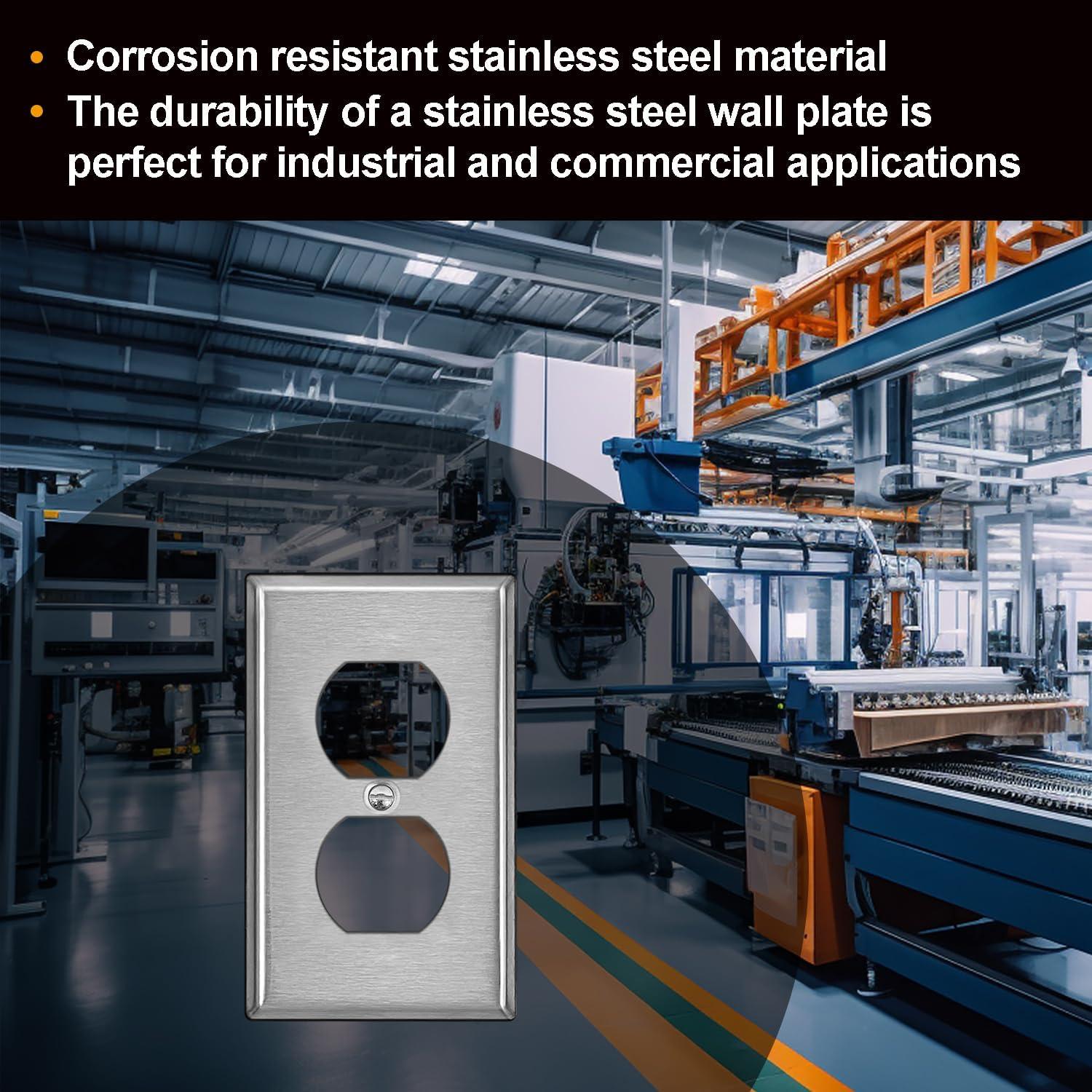 image2 Pack BESTTEN 2 Gang Duplex Metal Wall Plate with Protective Film Standard Size CorrosionResistant Stainless Steel Outlet and Switch Cover Industrial Grade Brushed Finish SilverBrushed Stainless Steel