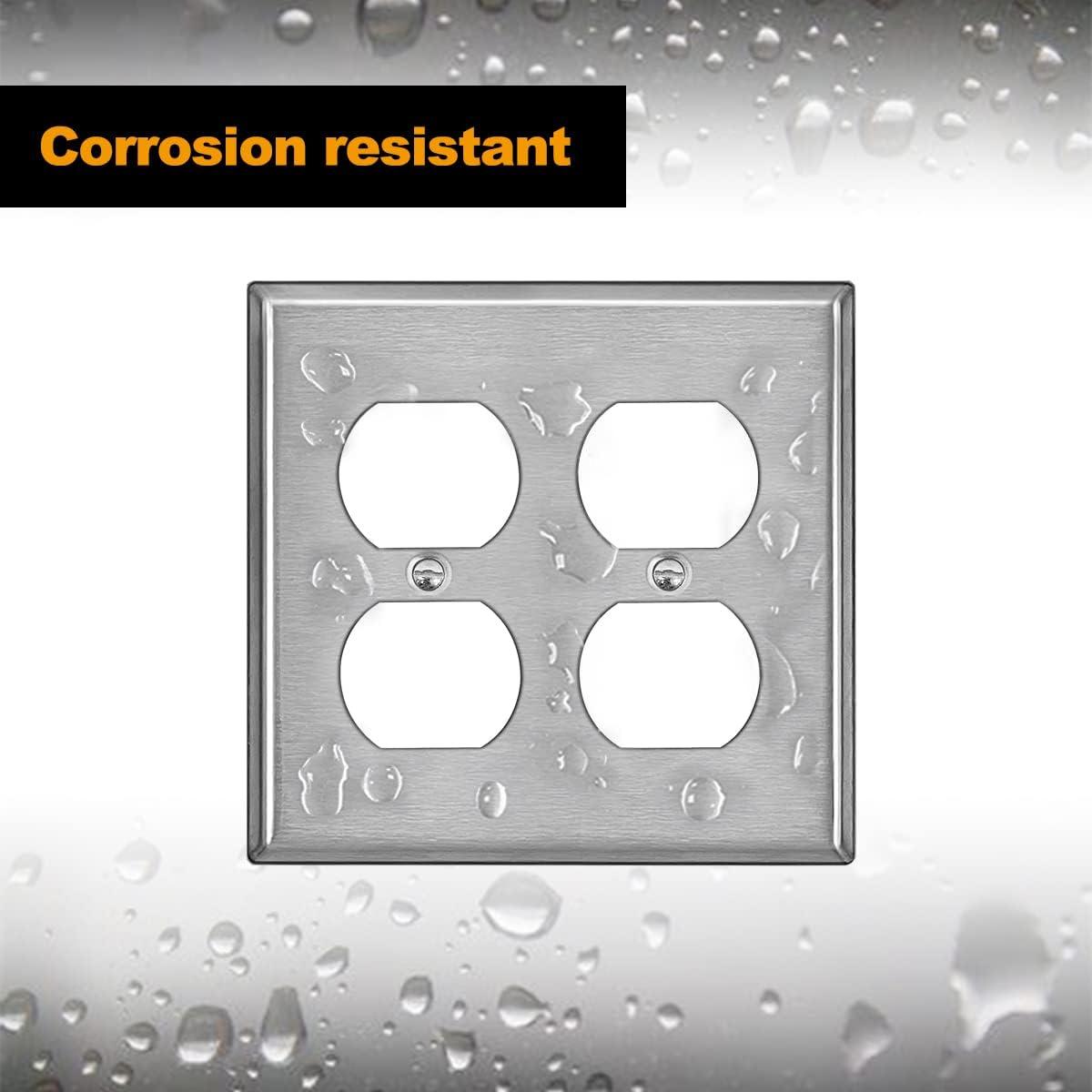 image2 Pack BESTTEN 2 Gang Duplex Metal Wall Plate with Protective Film Standard Size CorrosionResistant Stainless Steel Outlet and Switch Cover Industrial Grade Brushed Finish SilverBrushed Stainless Steel