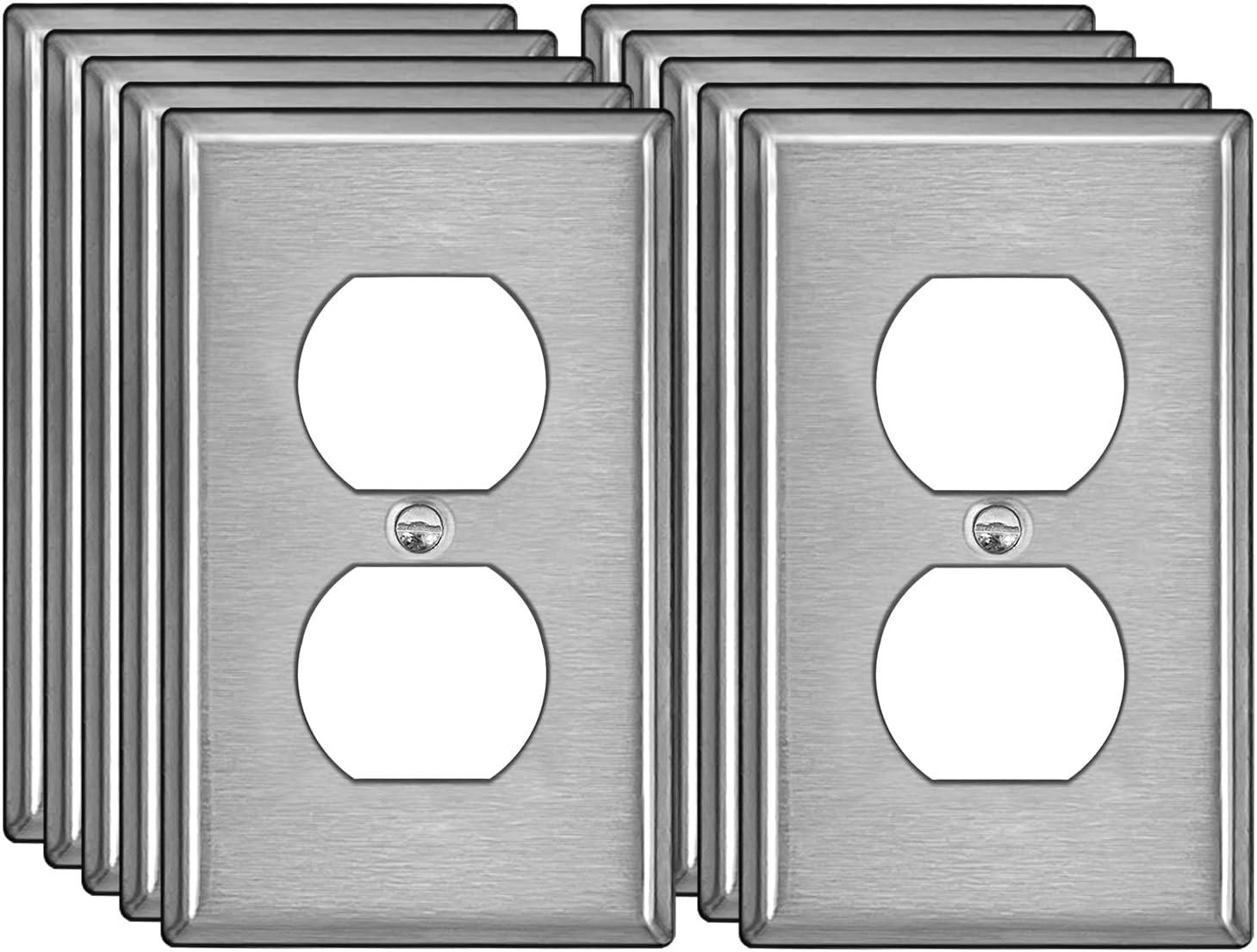 image2 Pack BESTTEN 2 Gang Duplex Metal Wall Plate with Protective Film Standard Size CorrosionResistant Stainless Steel Outlet and Switch Cover Industrial Grade Brushed Finish SilverBrushed Stainless Steel