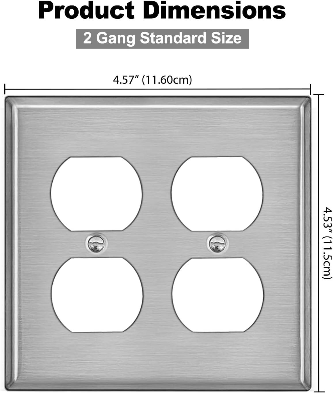 image2 Pack BESTTEN 2 Gang Duplex Metal Wall Plate with Protective Film Standard Size CorrosionResistant Stainless Steel Outlet and Switch Cover Industrial Grade Brushed Finish SilverBrushed Stainless Steel