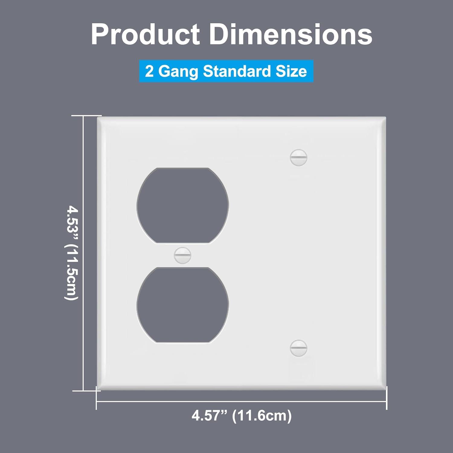image2 Pack BESTTEN 2Gang Combination Light Switch Wall Plate 1Duplex1Blank Standard Size Unbreakable Polycarbonate Receptacle Outlet Cover White