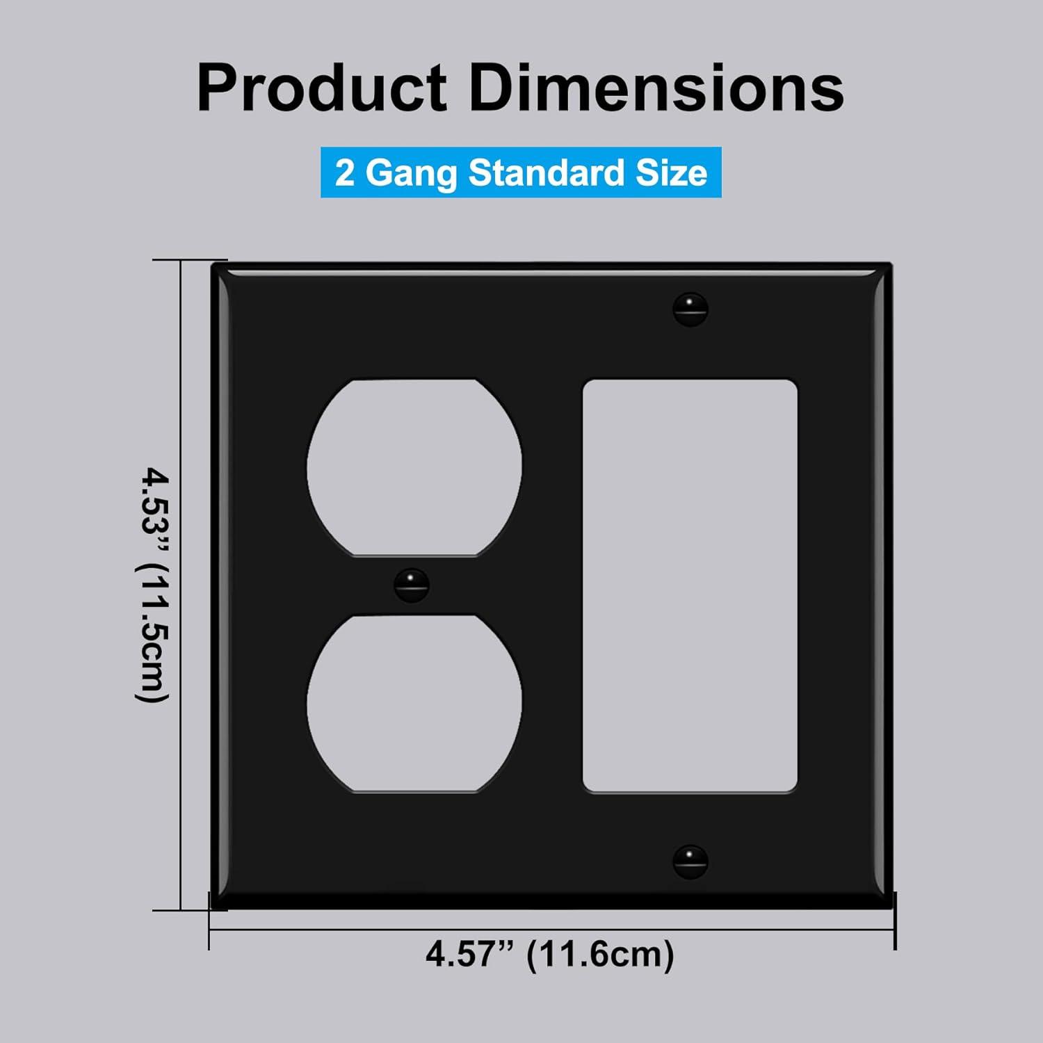 image2 Pack BESTTEN 2Gang Combination Metal Wall Plate with Protective Film 1Duplex1Decor CorrosionResistant Stainless Steel Outlet and Switch Cover Standard Size Brushed FinishBlack