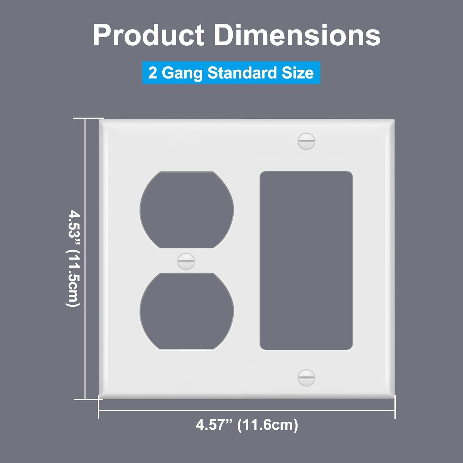 image2 Pack BESTTEN 2Gang Combination Metal Wall Plate with Protective Film 1Duplex1Decor CorrosionResistant Stainless Steel Outlet and Switch Cover Standard Size Brushed FinishWhite