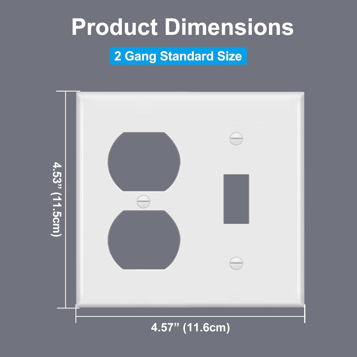 image2 Pack BESTTEN 2Gang Combination Metal Wall Plate with Protective Film 1Duplex1Toggle CorrosionResistant Stainless Steel Outlet and Switch Cover Standard Size Brushed Finish SilverWhite