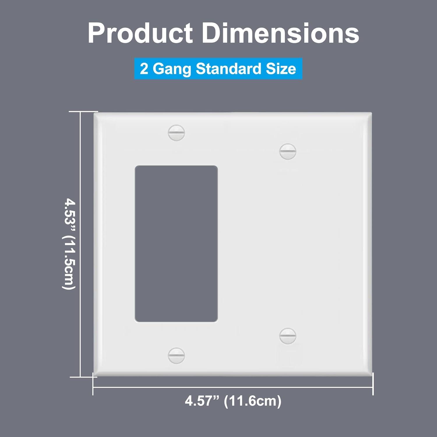 image2 Pack BESTTEN 2Gang Combination Wall Plate 1Gang Decorator Switch Cover 1Decor1Blank Standard Size Unbreakable Polycarbonate White