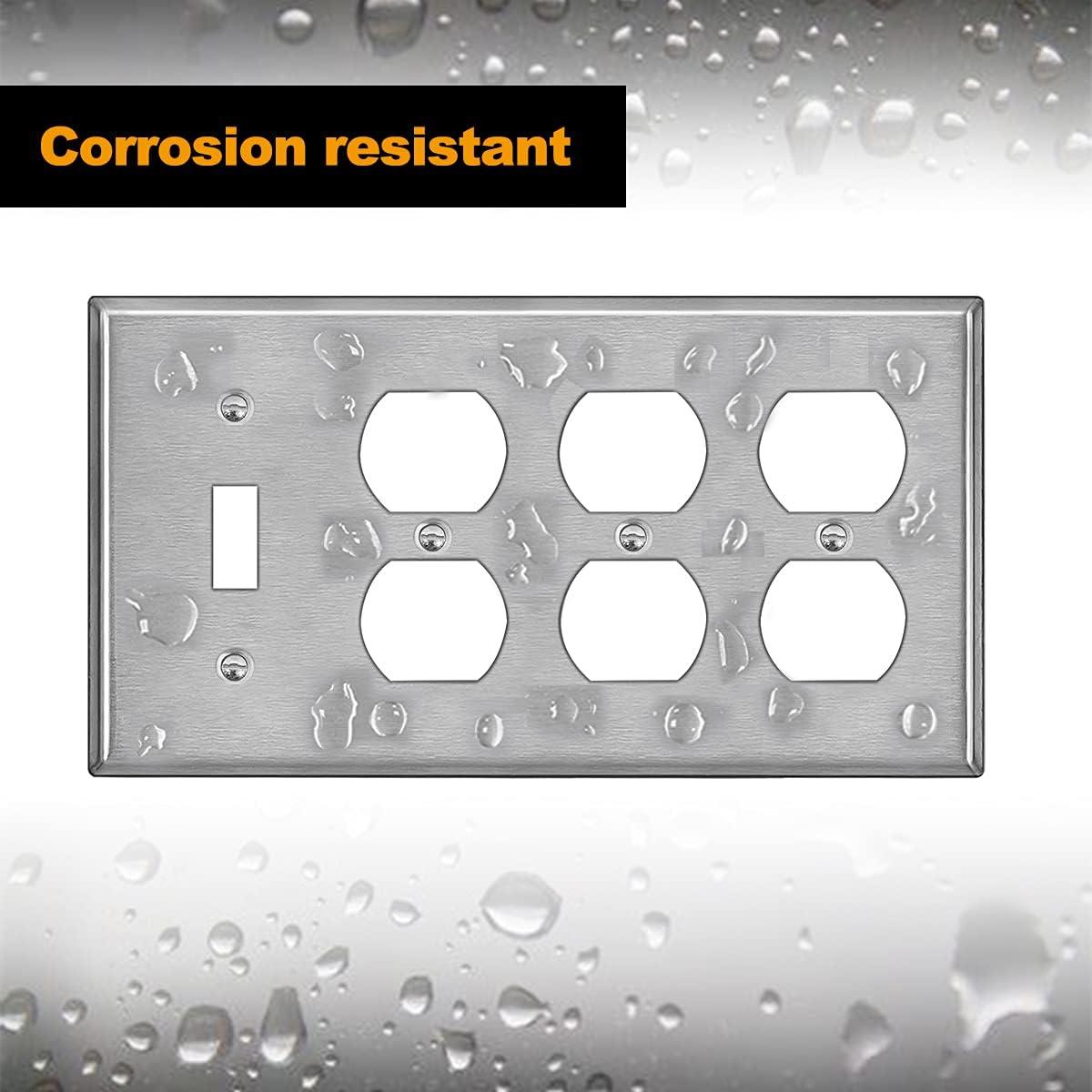 image2 Pack BESTTEN 4Gang Combo Metal Wall Plate with Protective Film 3Duplex1Toggle CorrosionResistant Stainless Steel Outlet and Switch Cover Standard Size Brushed Finish