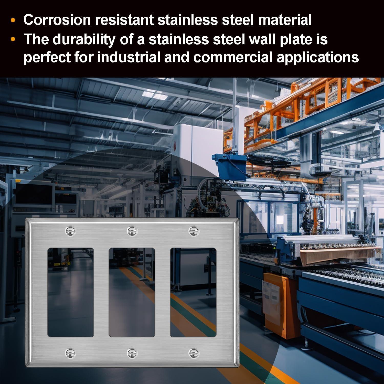 image2 Pack BESTTEN 4Gang Decor Metal Wall Plate with hite or Clear Plastic Film Stainless Steel Outlet Cover H453quot x W823quot Standard Size1 Brushed Stainless Steel