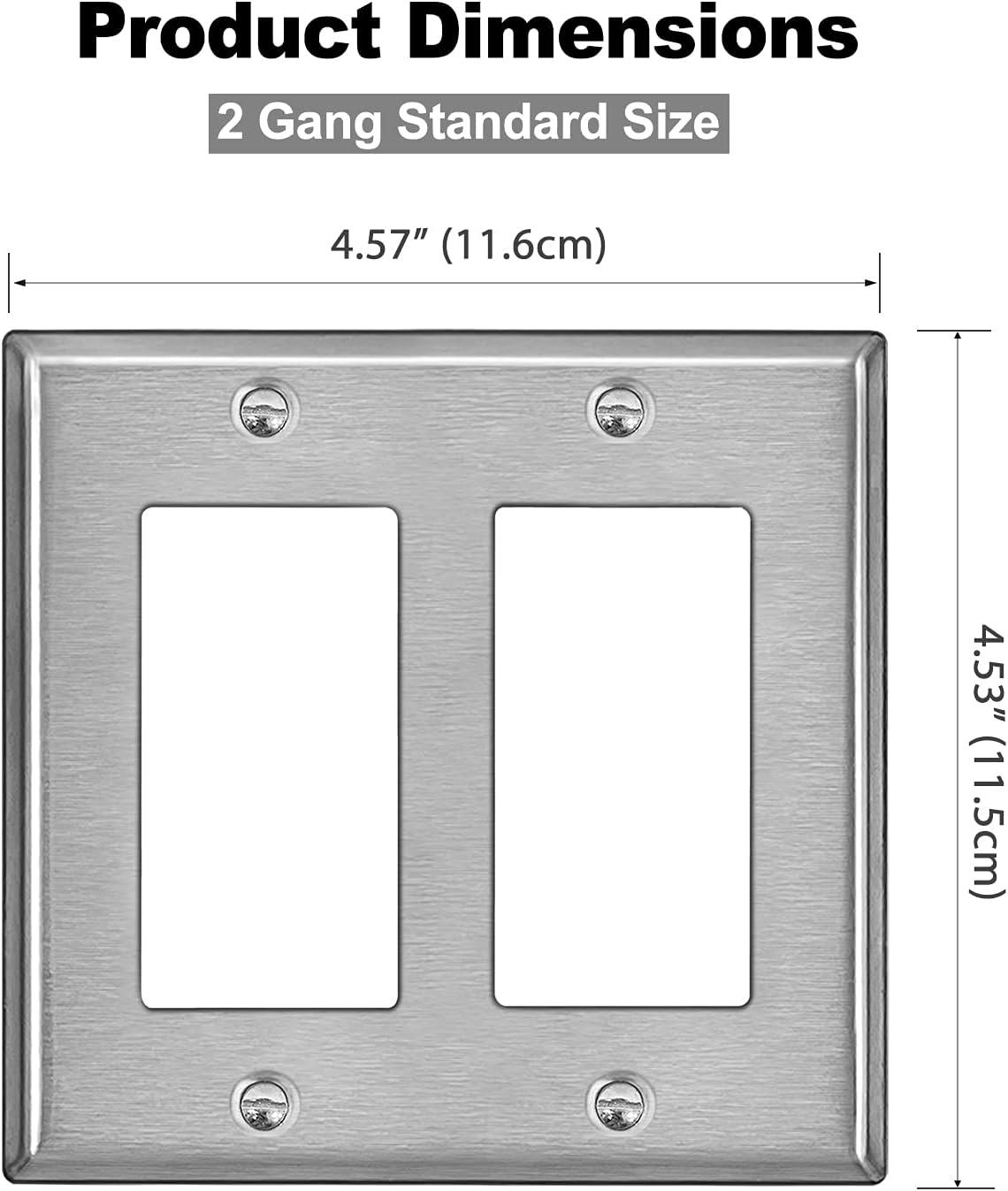 image2 Pack BESTTEN 4Gang Decor Metal Wall Plate with hite or Clear Plastic Film Stainless Steel Outlet Cover H453quot x W823quot Standard Size1 Brushed Stainless Steel