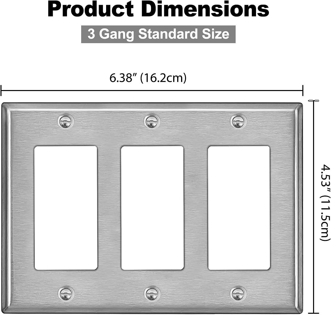 image2 Pack BESTTEN 4Gang Decor Metal Wall Plate with hite or Clear Plastic Film Stainless Steel Outlet Cover H453quot x W823quot Standard Size1 Brushed Stainless Steel