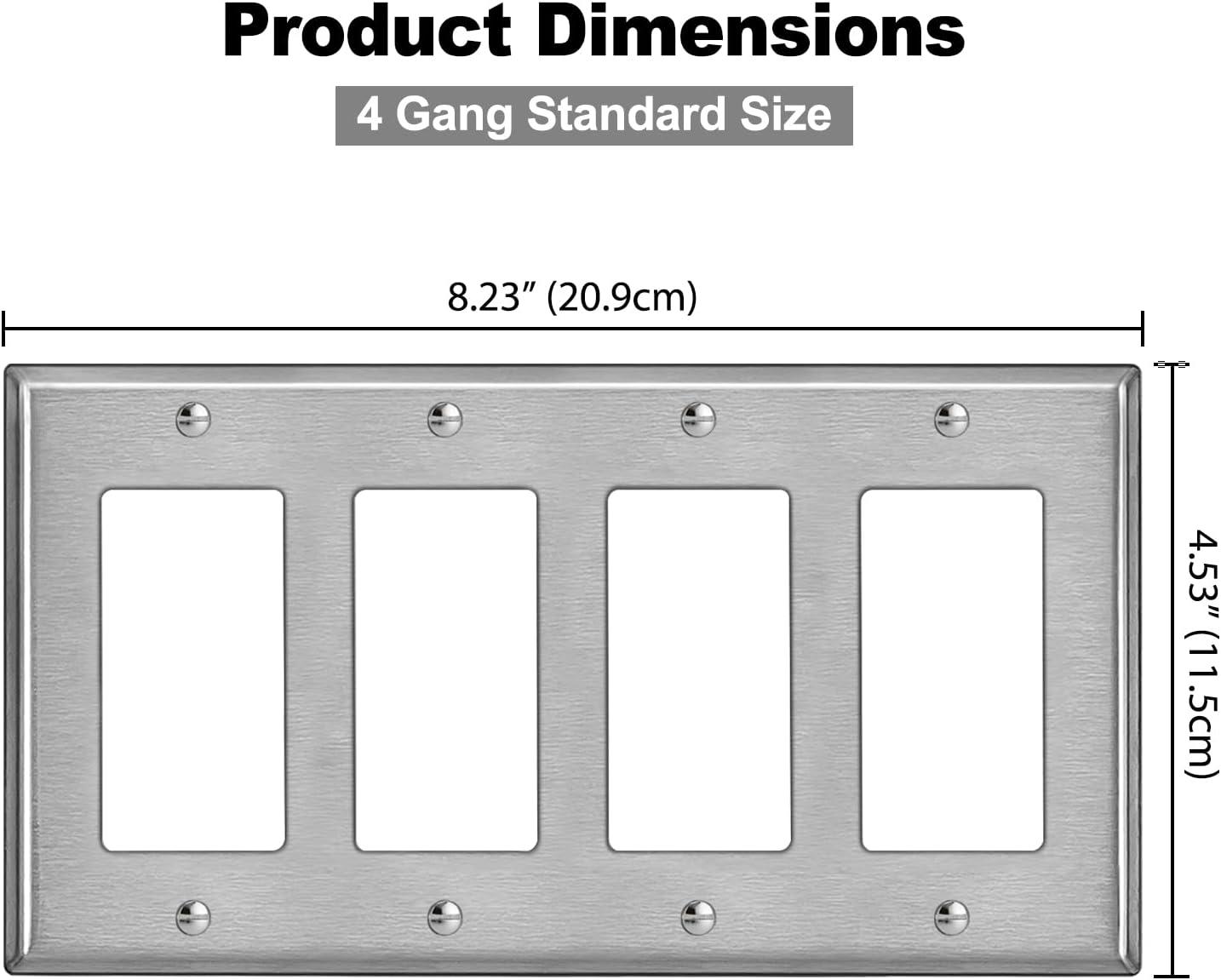 image2 Pack BESTTEN 4Gang Decor Metal Wall Plate with hite or Clear Plastic Film Stainless Steel Outlet Cover H453quot x W823quot Standard Size1 Brushed Stainless Steel