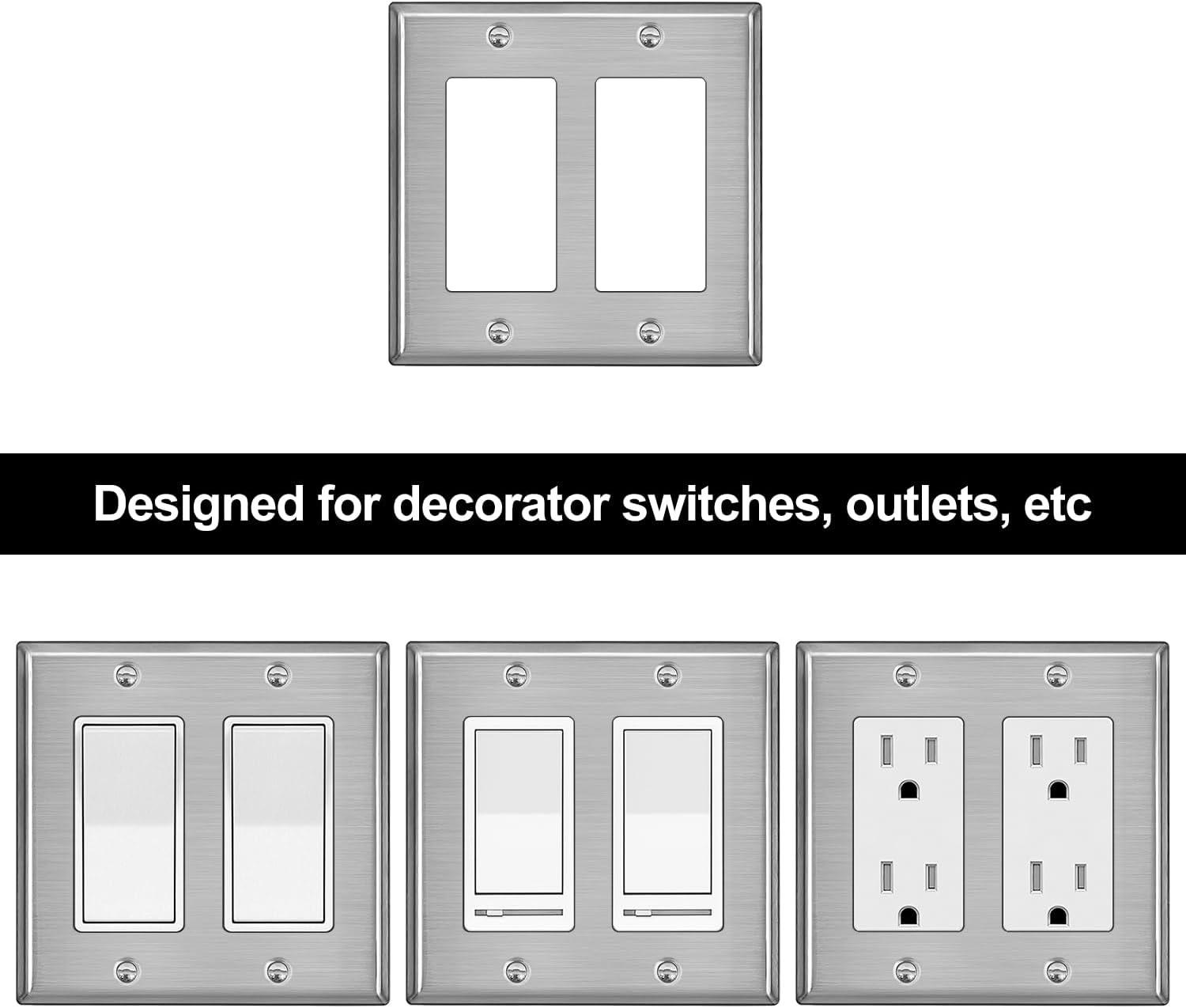 image2 Pack BESTTEN 4Gang Decor Metal Wall Plate with hite or Clear Plastic Film Stainless Steel Outlet Cover H453quot x W823quot Standard Size1 Brushed Stainless Steel