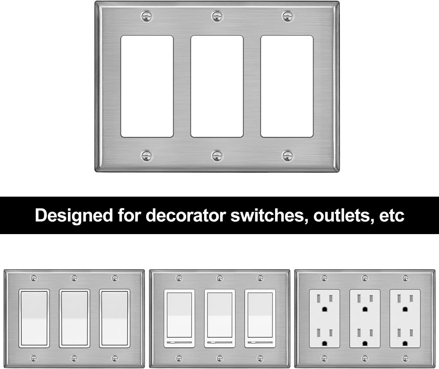 image2 Pack BESTTEN 4Gang Decor Metal Wall Plate with hite or Clear Plastic Film Stainless Steel Outlet Cover H453quot x W823quot Standard Size1 Brushed Stainless Steel