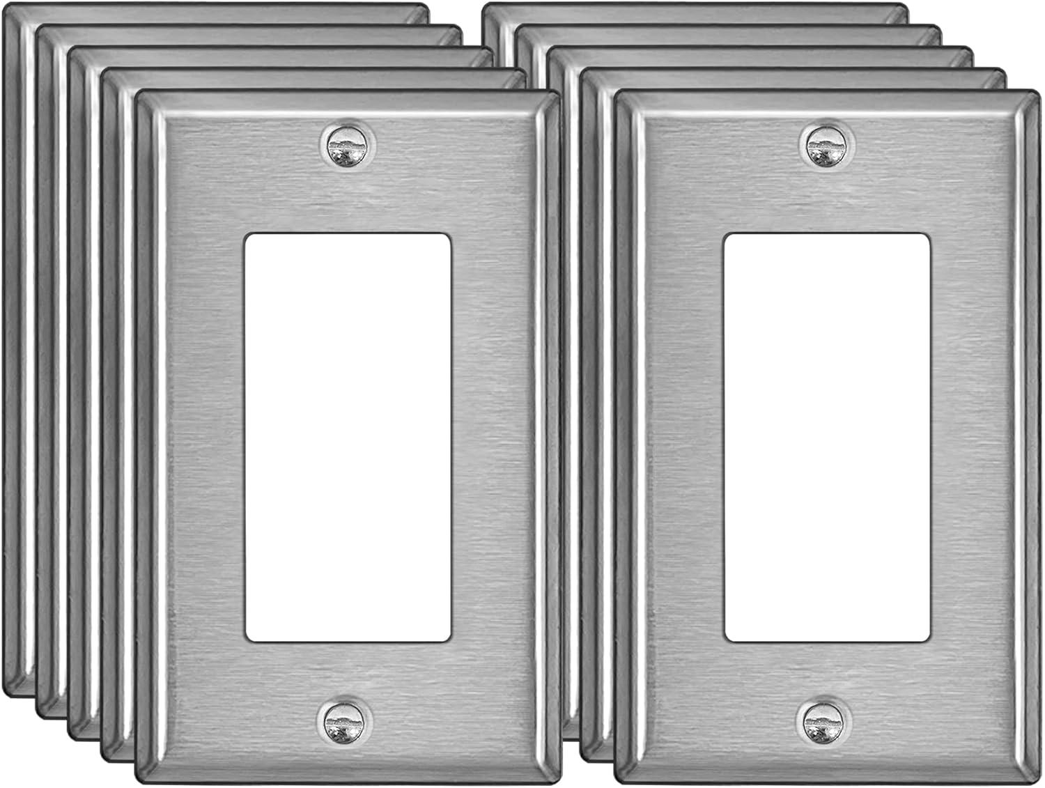 image2 Pack BESTTEN 4Gang Decor Metal Wall Plate with hite or Clear Plastic Film Stainless Steel Outlet Cover H453quot x W823quot Standard Size1 Brushed Stainless Steel