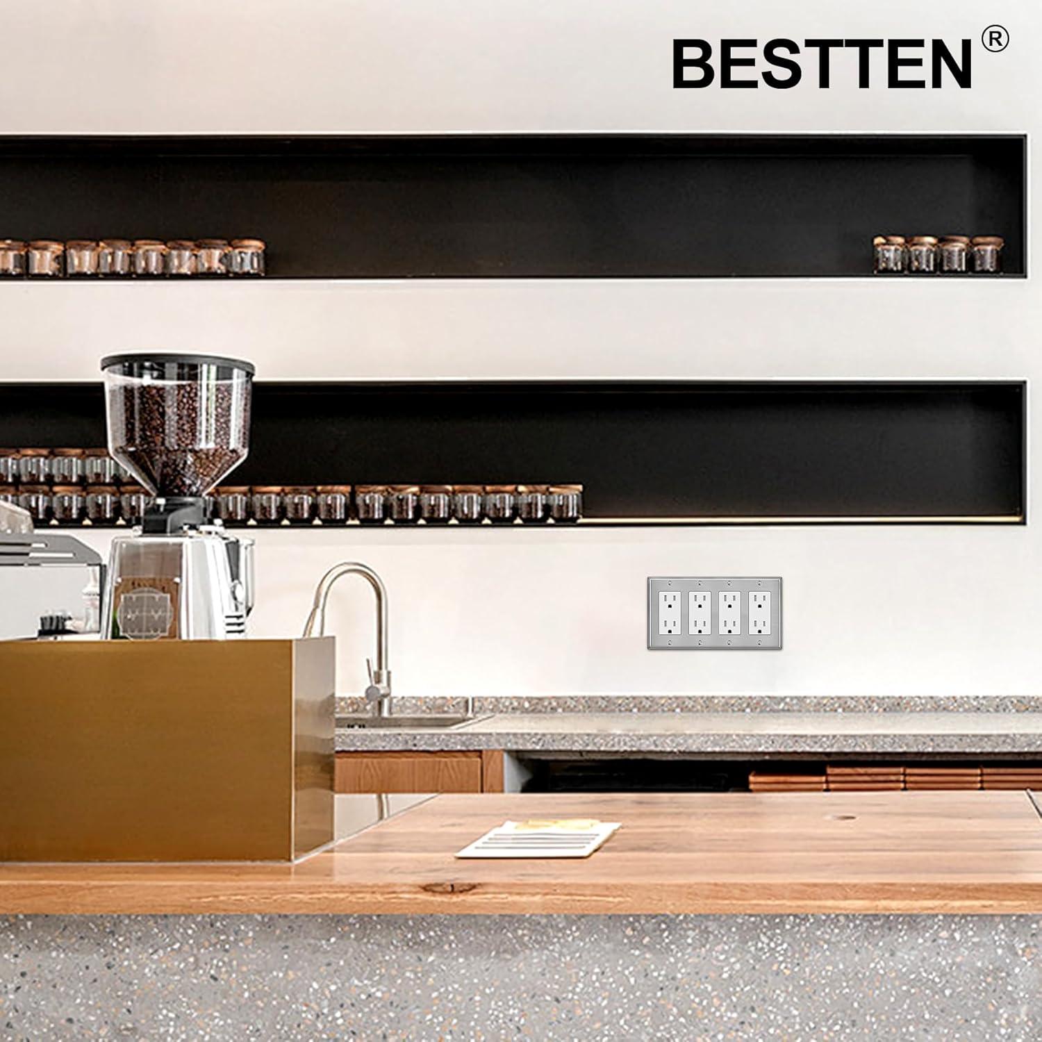 image2 Pack BESTTEN 4Gang Decor Metal Wall Plate with hite or Clear Plastic Film Stainless Steel Outlet Cover H453quot x W823quot Standard Size1 Brushed Stainless Steel