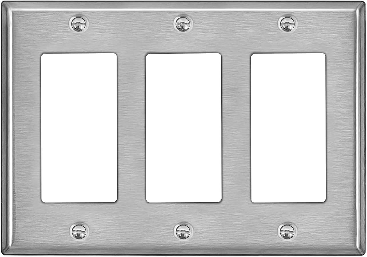 image2 Pack BESTTEN 4Gang Decor Metal Wall Plate with hite or Clear Plastic Film Stainless Steel Outlet Cover H453quot x W823quot Standard Size1 Brushed Stainless Steel