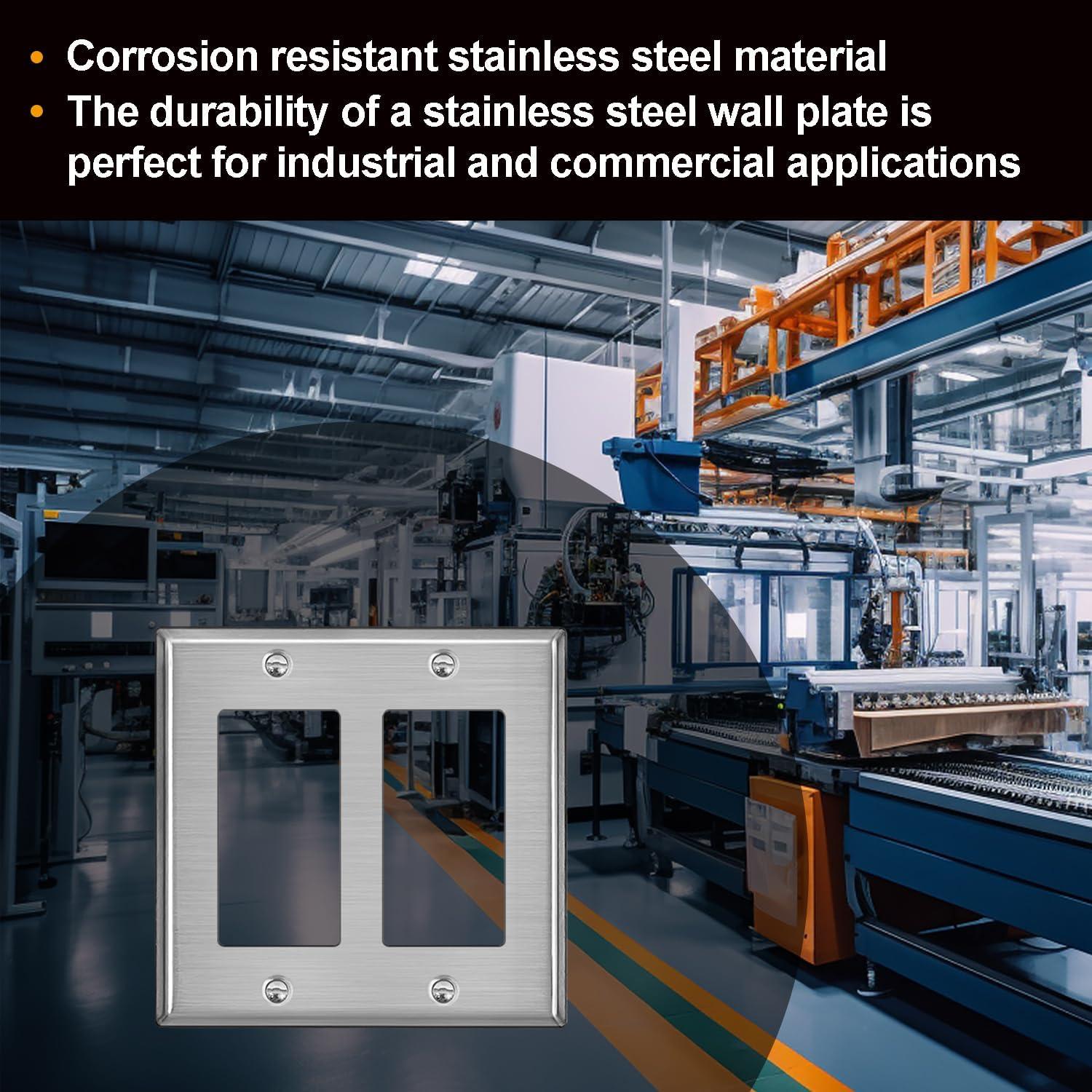 image2 Pack BESTTEN 4Gang Decor Metal Wall Plate with hite or Clear Plastic Film Stainless Steel Outlet Cover H453quot x W823quot Standard Size1 Brushed Stainless Steel