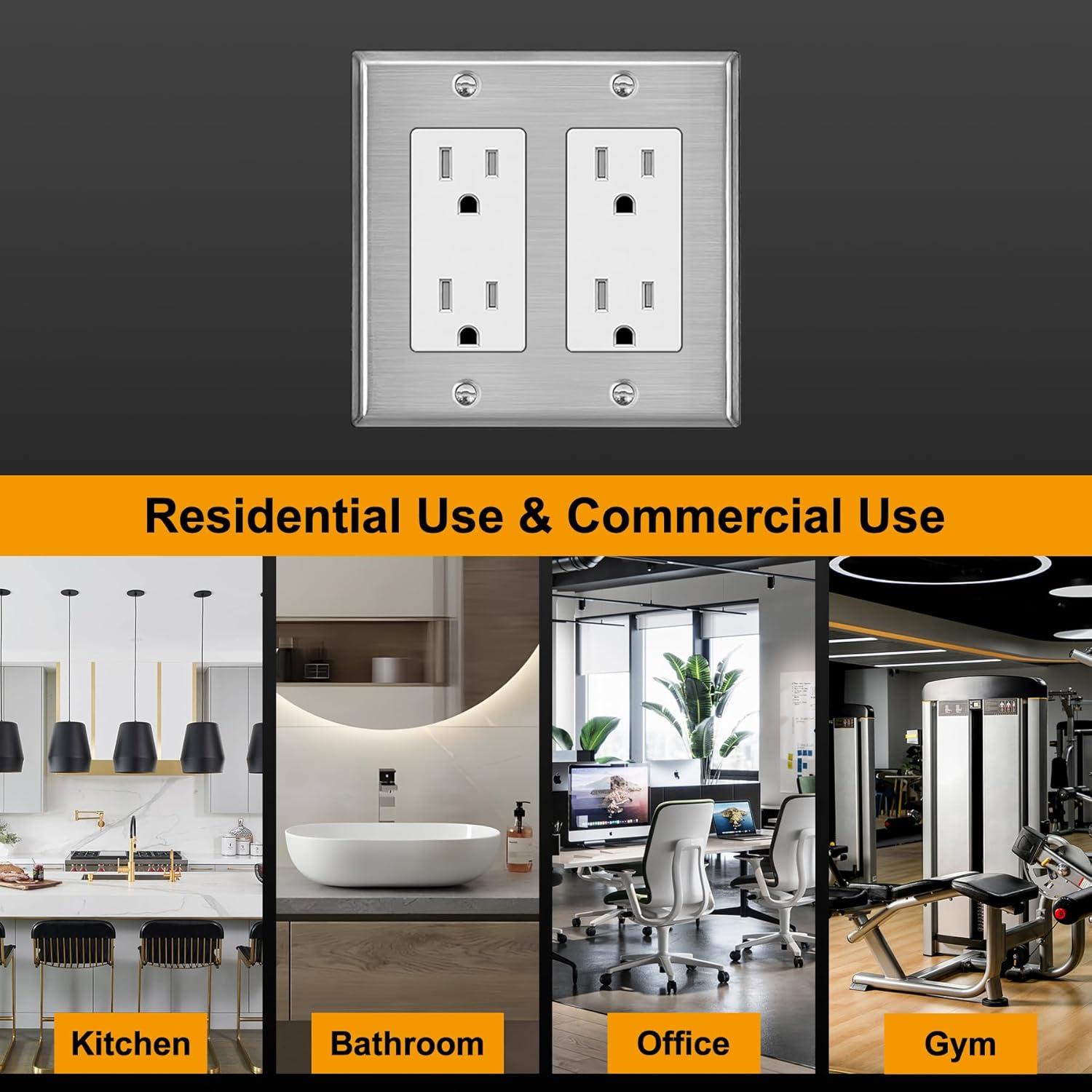 image2 Pack BESTTEN 4Gang Decor Metal Wall Plate with hite or Clear Plastic Film Stainless Steel Outlet Cover H453quot x W823quot Standard Size1 Brushed Stainless Steel