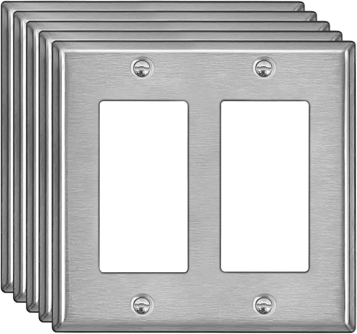 image2 Pack BESTTEN 4Gang Decor Metal Wall Plate with hite or Clear Plastic Film Stainless Steel Outlet Cover H453quot x W823quot Standard Size1 Brushed Stainless Steel