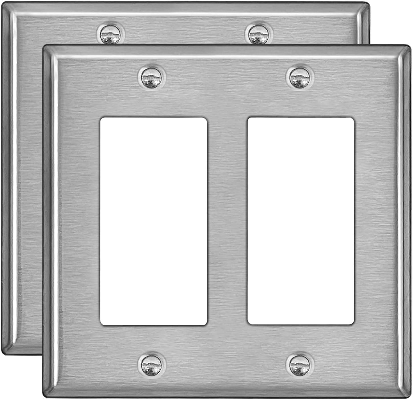 image2 Pack BESTTEN 4Gang Decor Metal Wall Plate with hite or Clear Plastic Film Stainless Steel Outlet Cover H453quot x W823quot Standard Size1 Brushed Stainless Steel