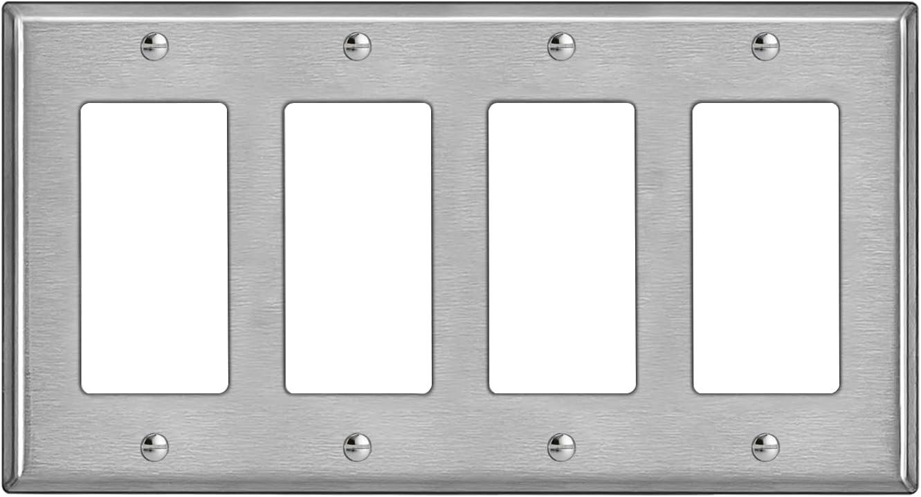 image2 Pack BESTTEN 4Gang Decor Metal Wall Plate with hite or Clear Plastic Film Stainless Steel Outlet Cover H453quot x W823quot Standard Size1 Brushed Stainless Steel