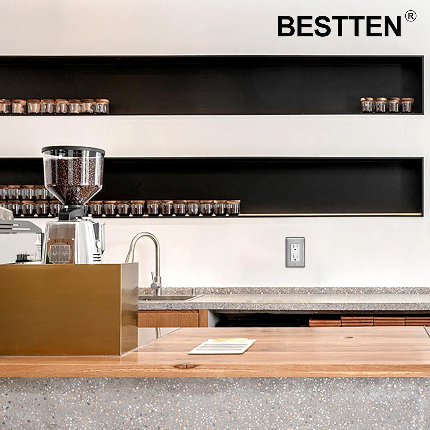 image2 Pack BESTTEN 4Gang Decor Metal Wall Plate with hite or Clear Plastic Film Stainless Steel Outlet Cover H453quot x W823quot Standard SizeBrushed Stainless Steel