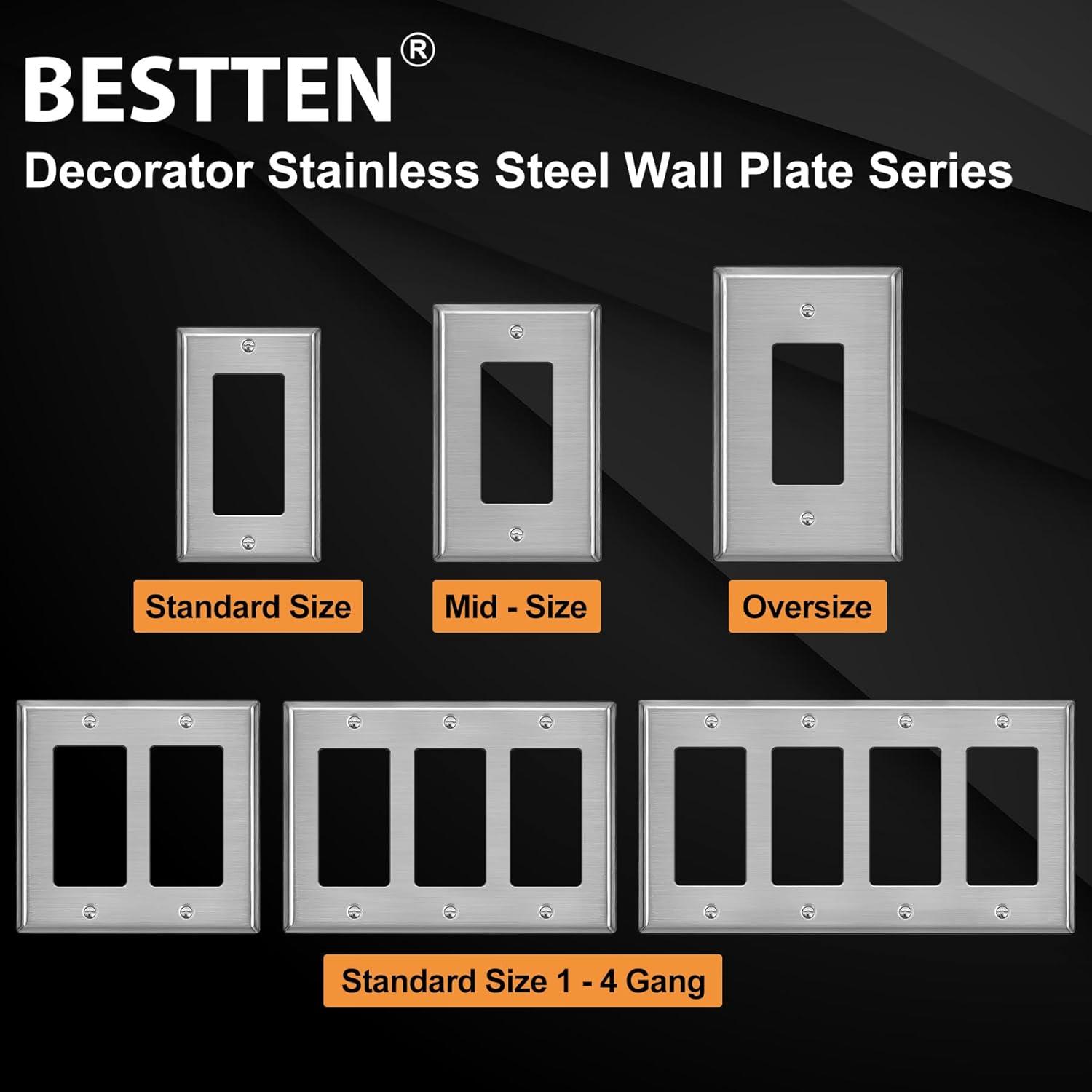 image2 Pack BESTTEN 4Gang Decor Metal Wall Plate with hite or Clear Plastic Film Stainless Steel Outlet Cover H453quot x W823quot Standard SizeBrushed Stainless Steel