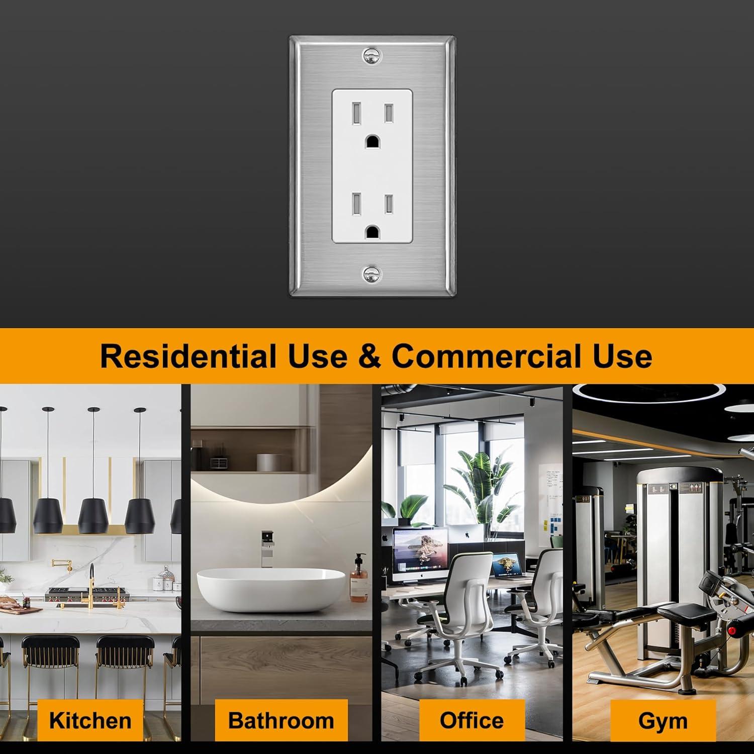 image2 Pack BESTTEN 4Gang Decor Metal Wall Plate with hite or Clear Plastic Film Stainless Steel Outlet Cover H453quot x W823quot Standard SizeBrushed Stainless Steel